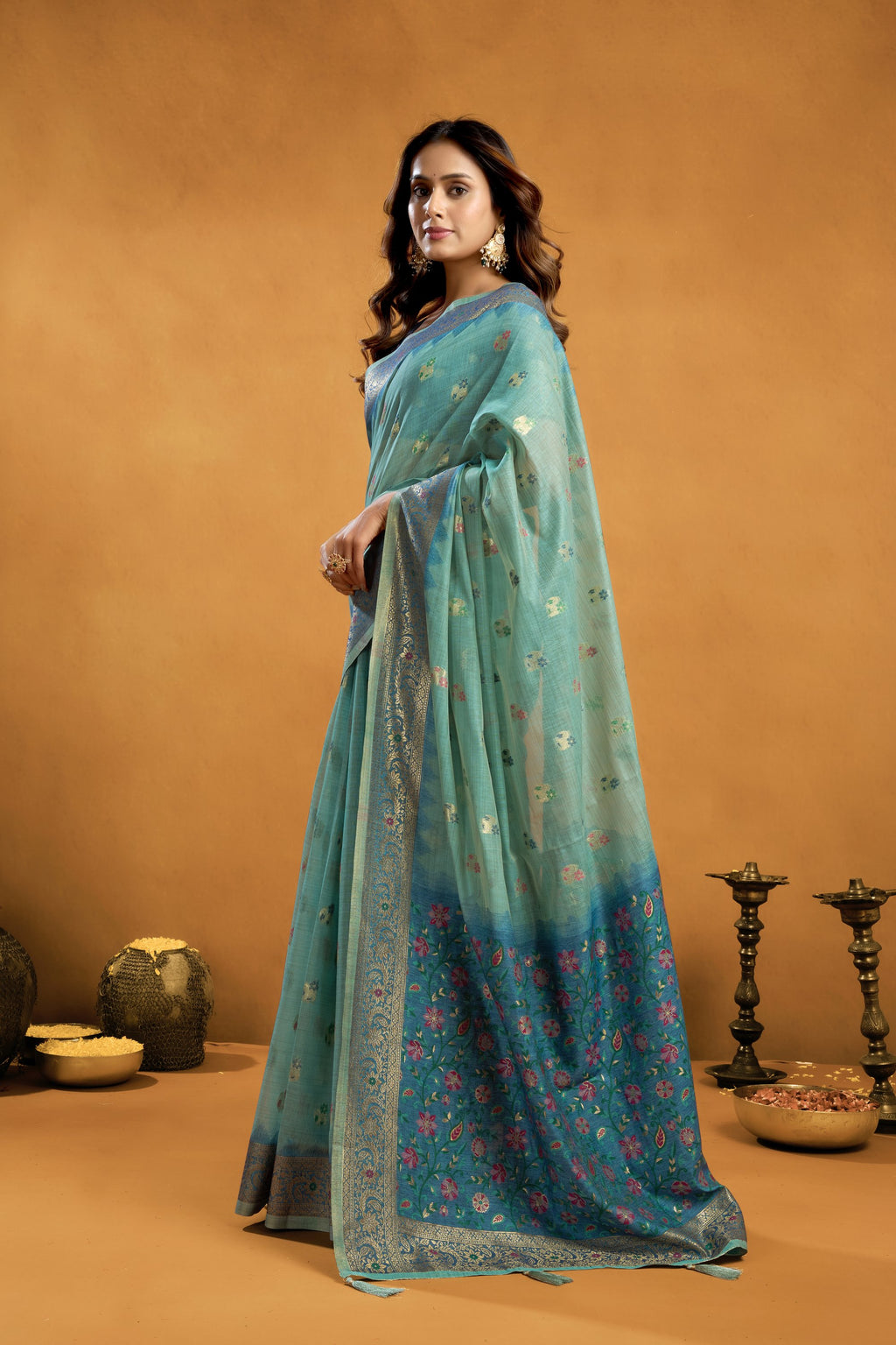 Aashka Saree - Misty Aqua - Full View