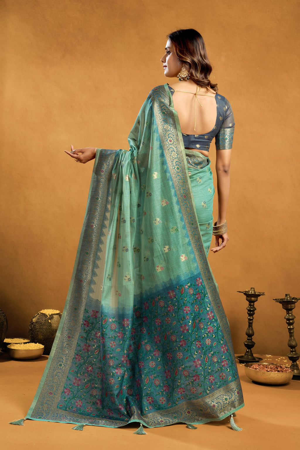 Aashka Saree - Misty Aqua - Pallu Detail