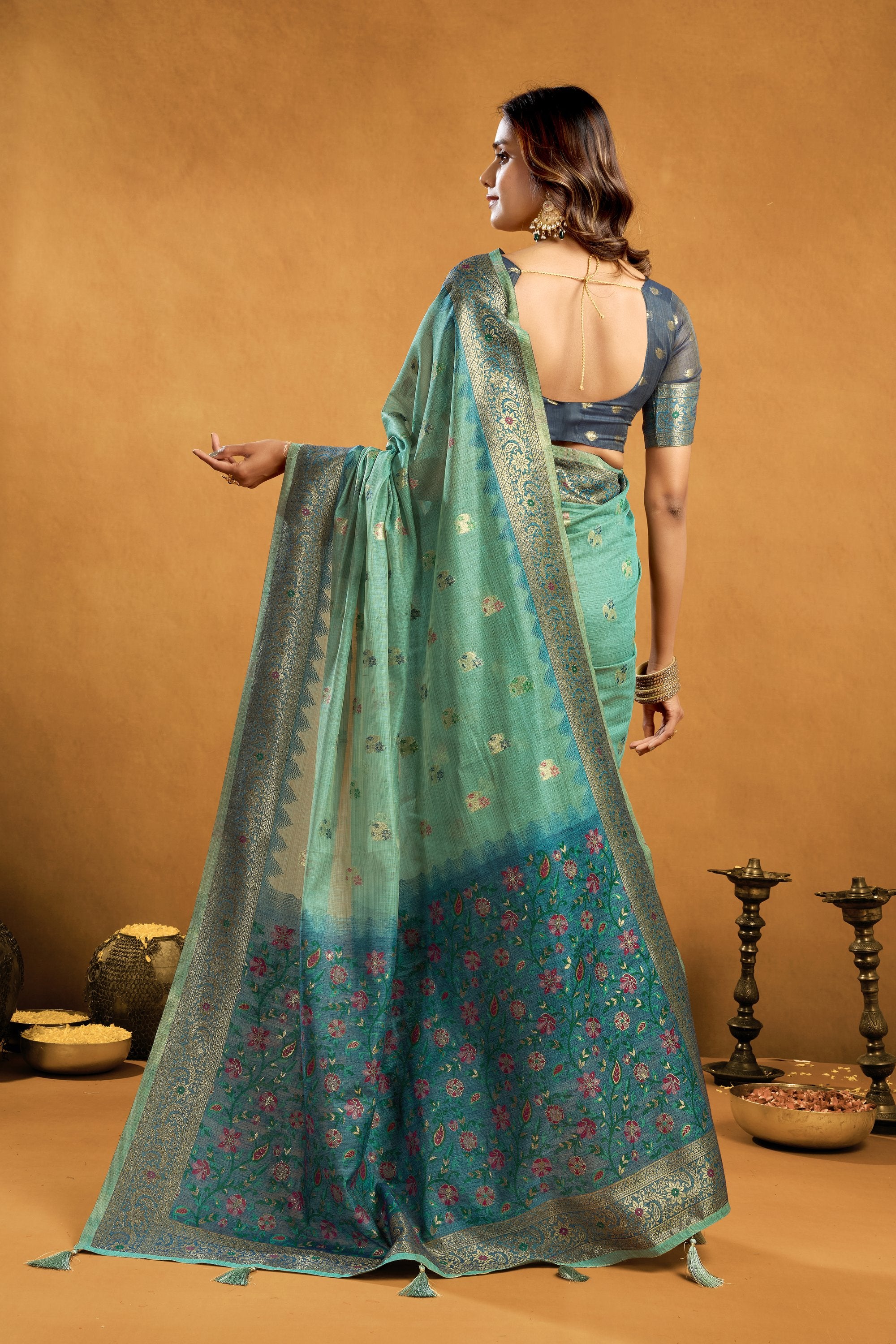 Aashka Saree - Misty Aqua - Pallu Detail