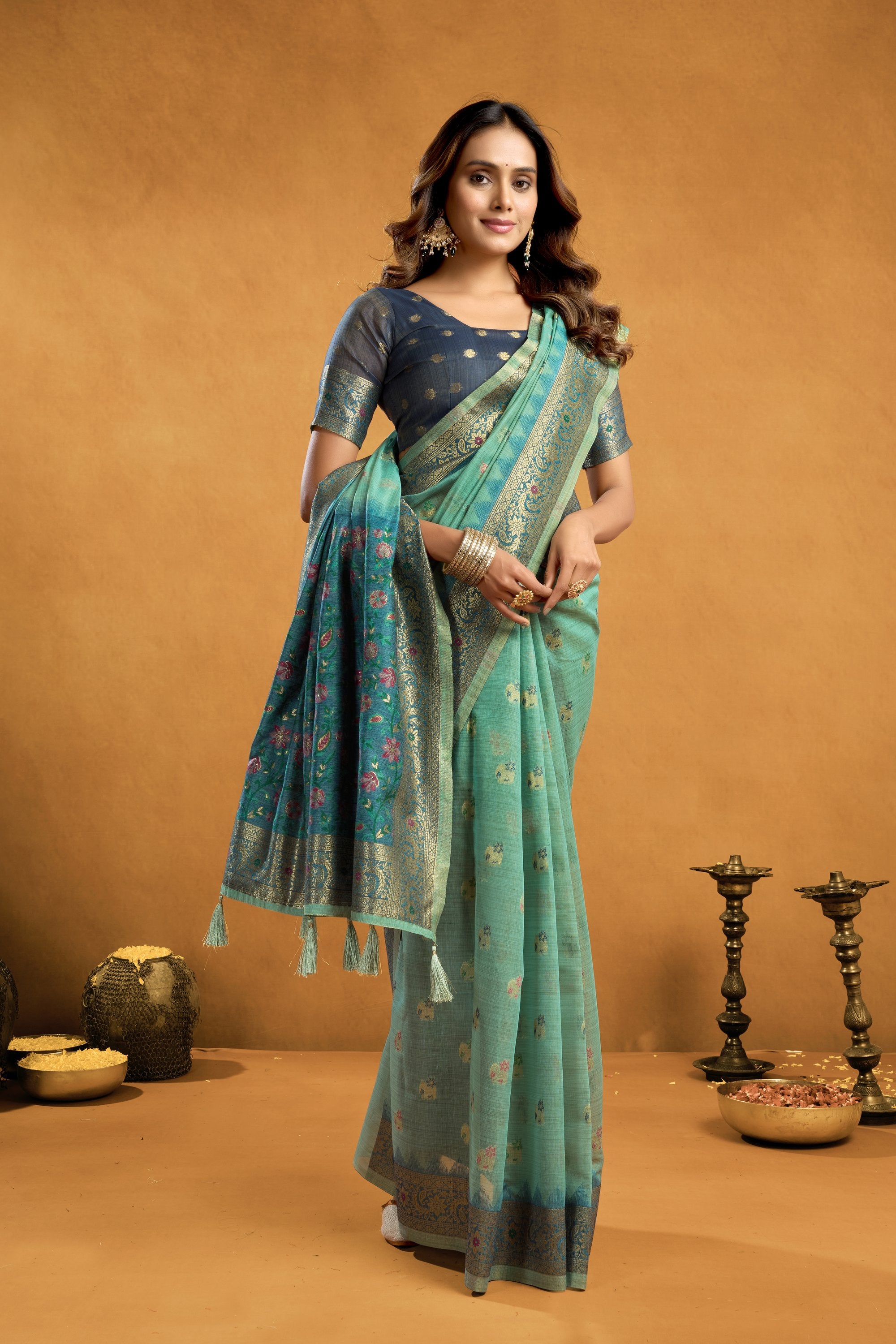 Aashka Saree - Misty Aqua - Border Detail