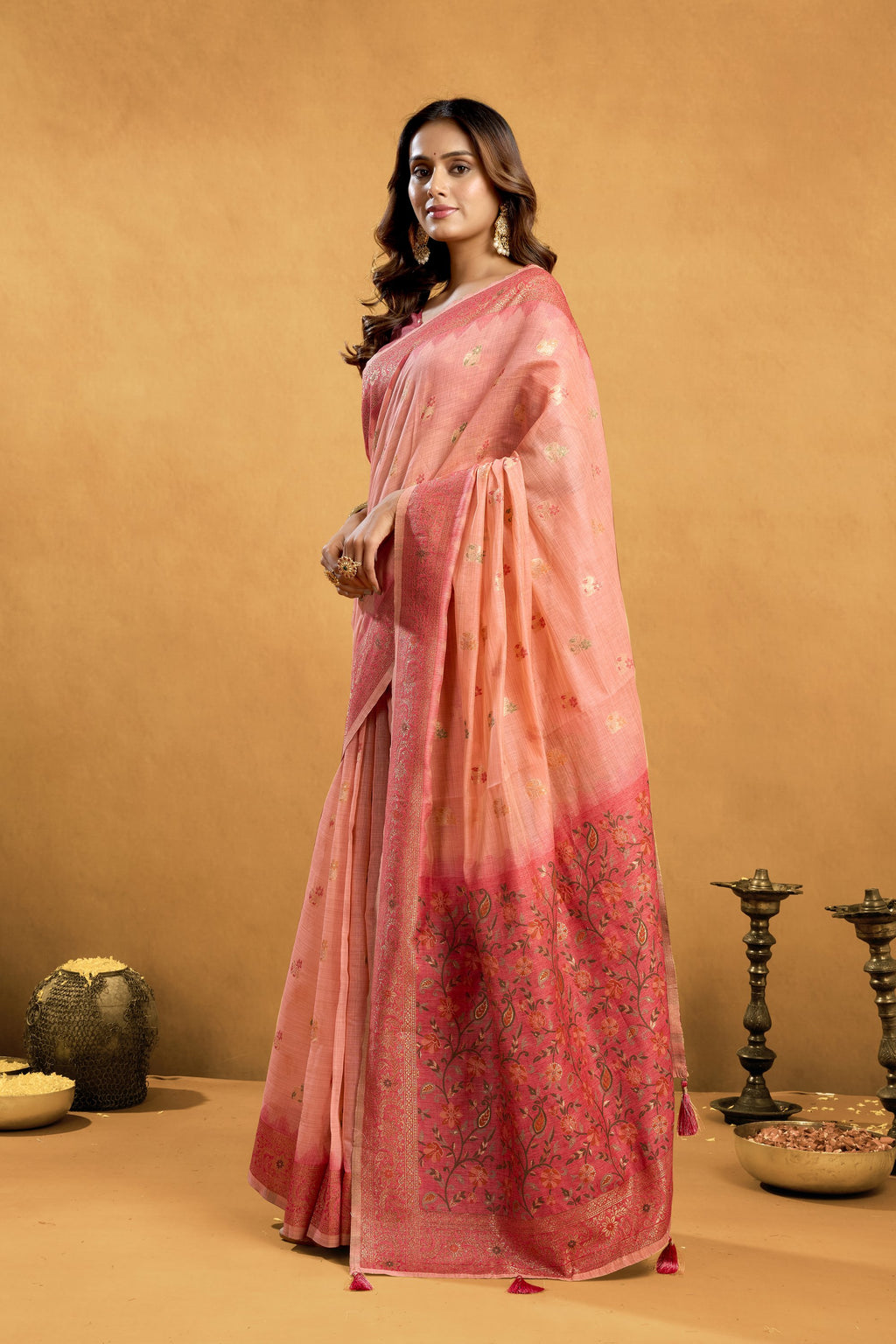 Aashka Saree - Peach Rose - Full View