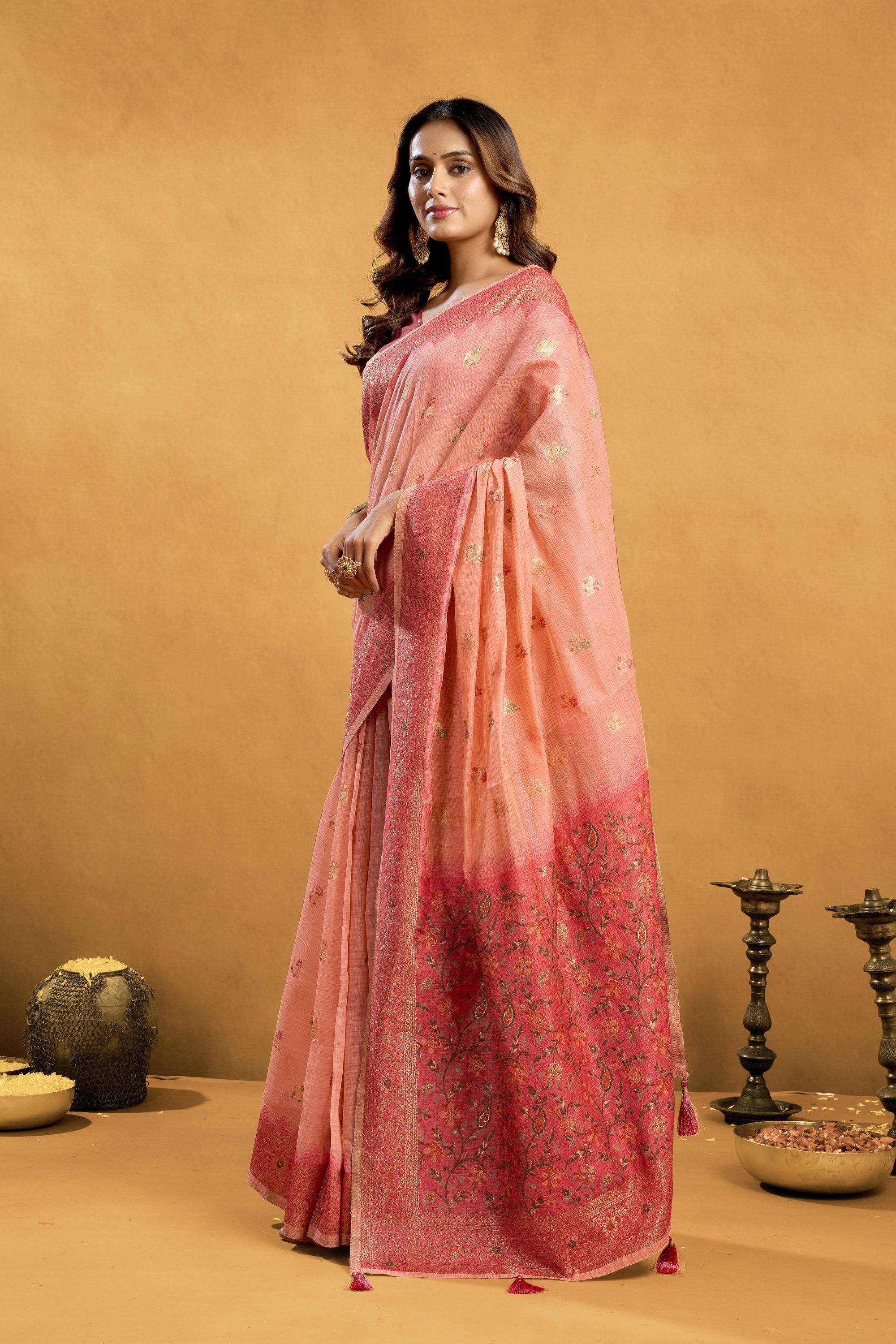 Aashka Saree - Peach Rose - Full View
