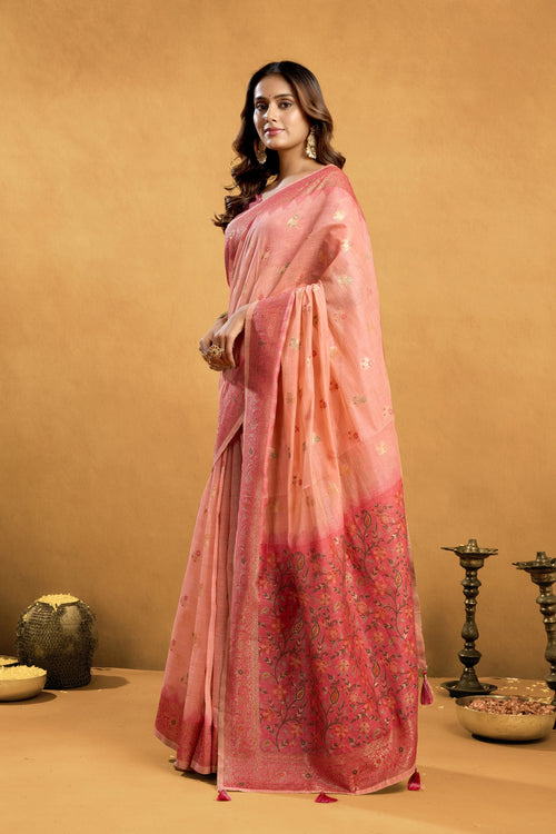 Aashka Saree - Peach Rose - Full View