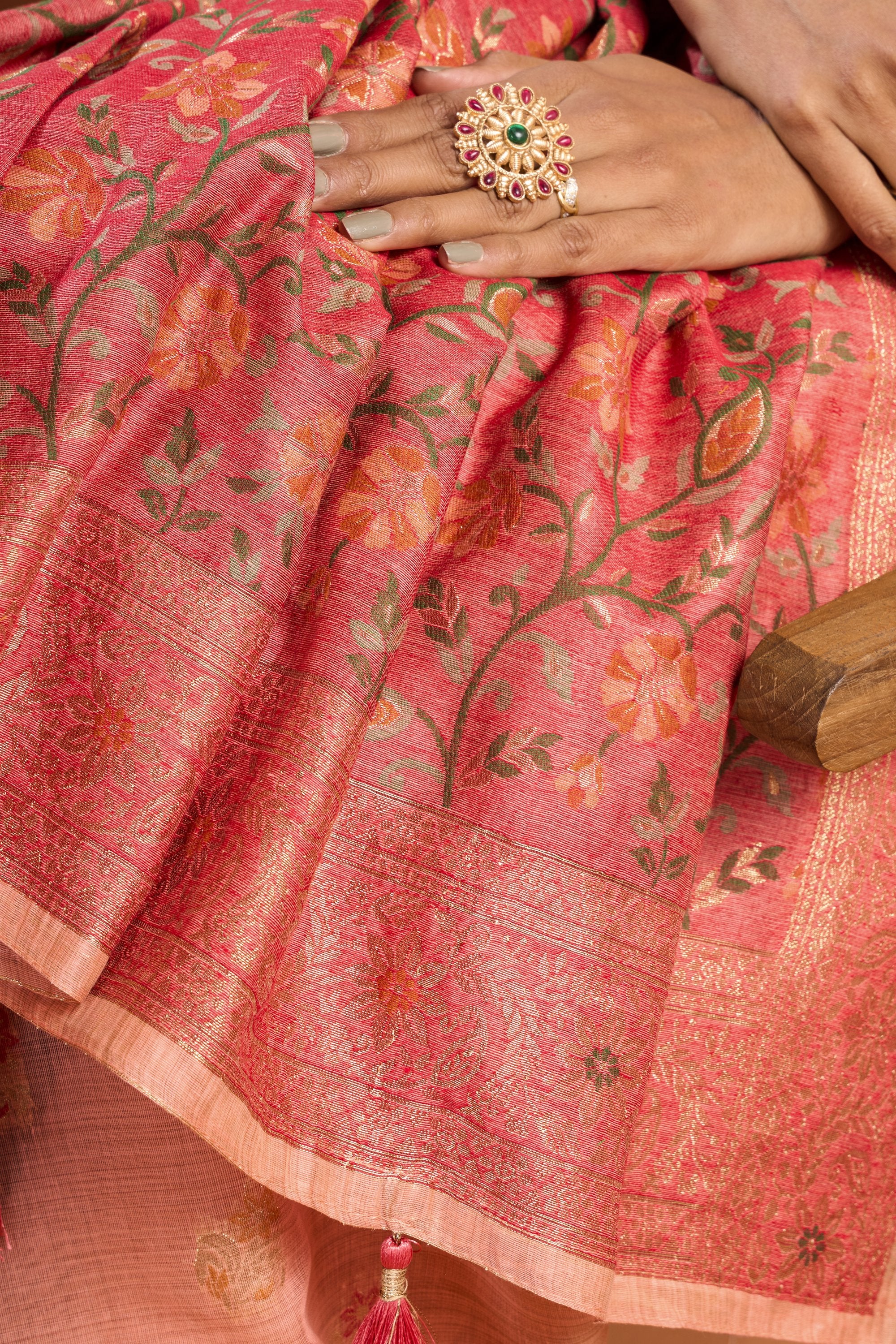 Aashka Saree - Peach Rose - Close Up
