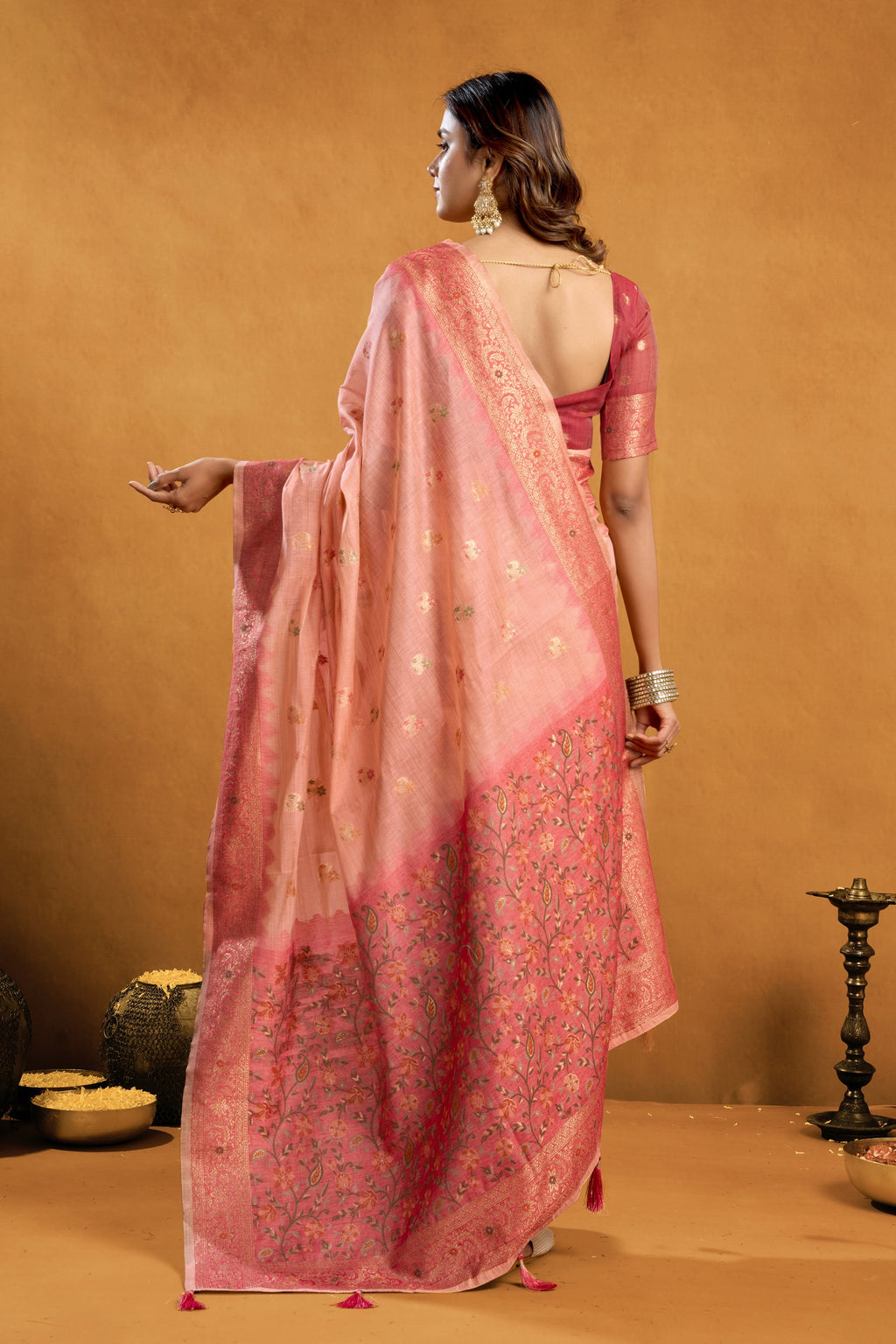 Aashka Saree - Peach Rose - Side View