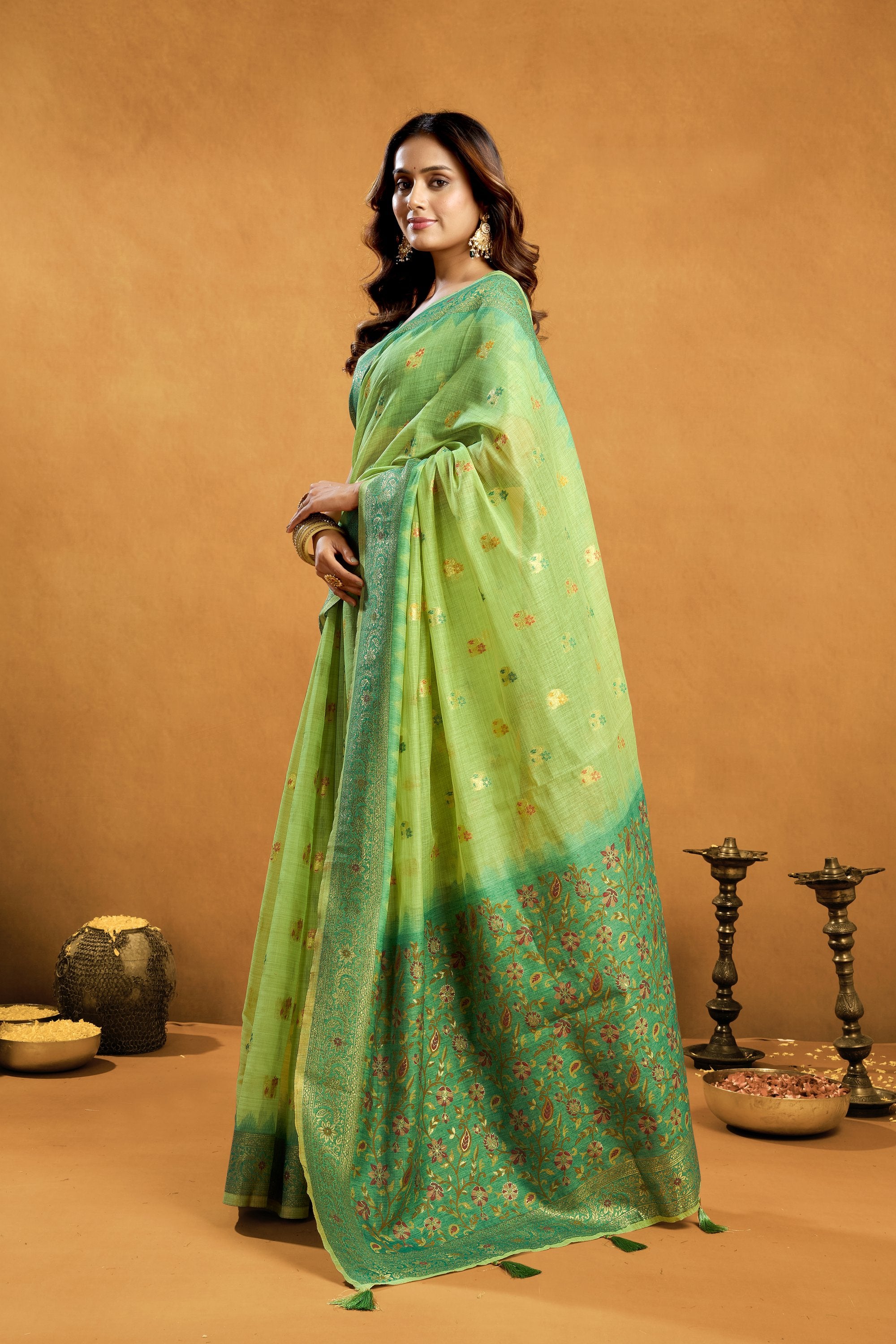 Aashka Saree - Pistachio Mint - Full View