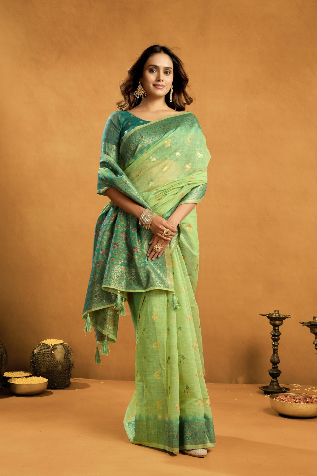 Aashka Saree - Pistachio Mint - Border Detail