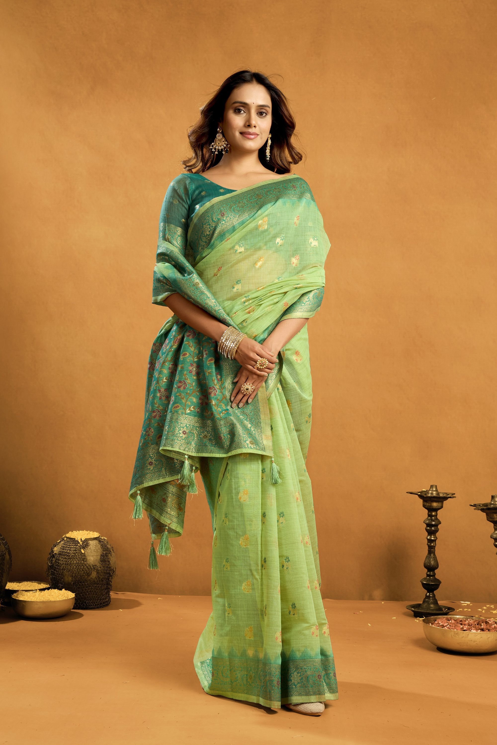 Aashka Saree - Pistachio Mint - Border Detail
