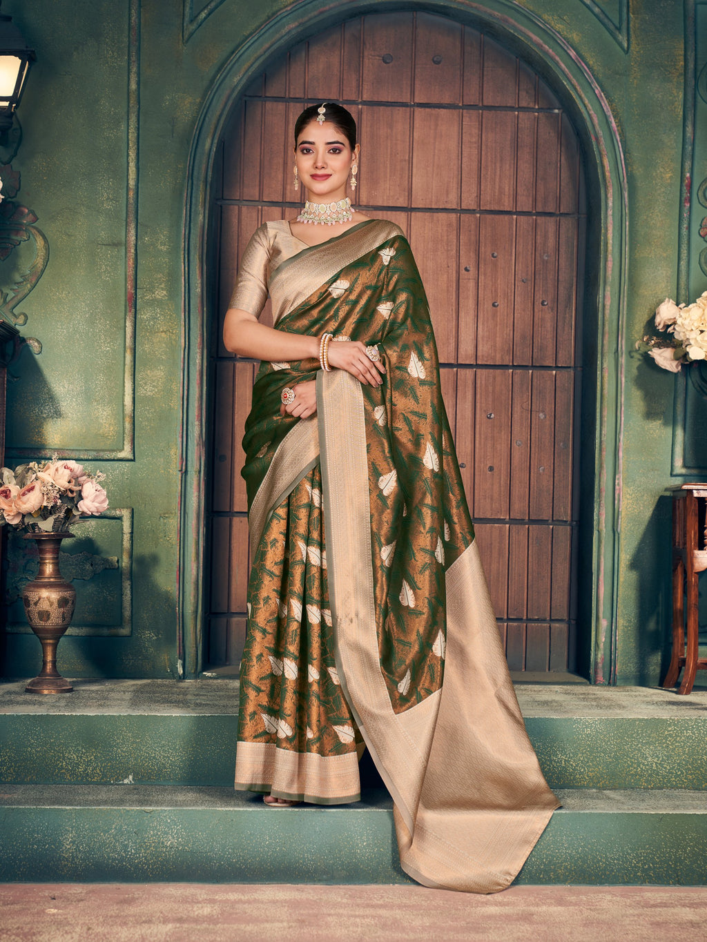 Ananya Saree - Forest Green - Full View