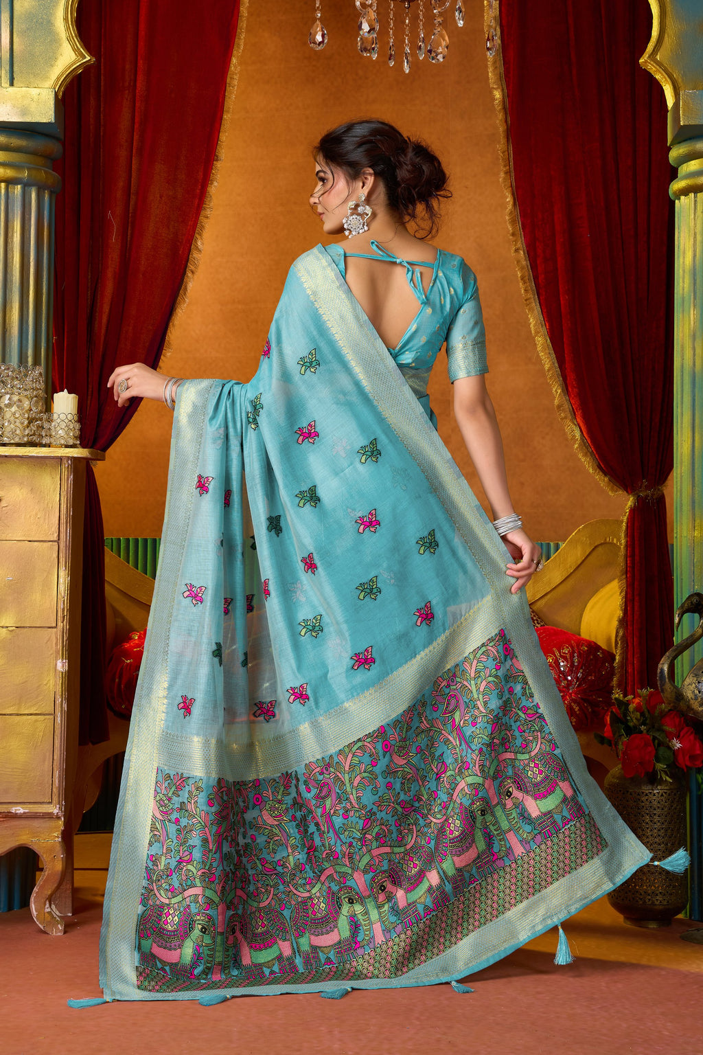 Anisha Saree - Aqua Blue - Pallu Detail