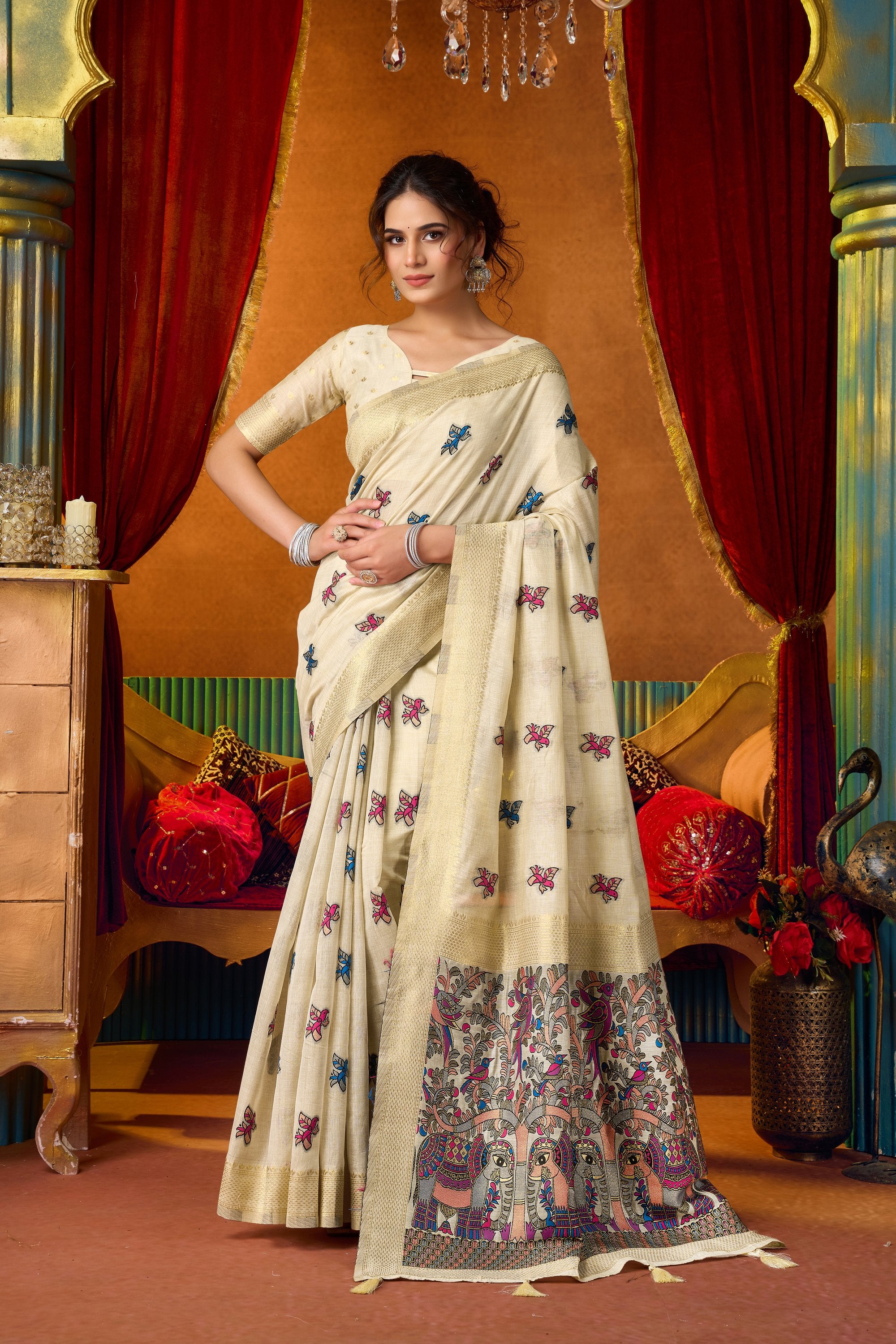 Anisha Saree - Ivory Pearl - Front Drape