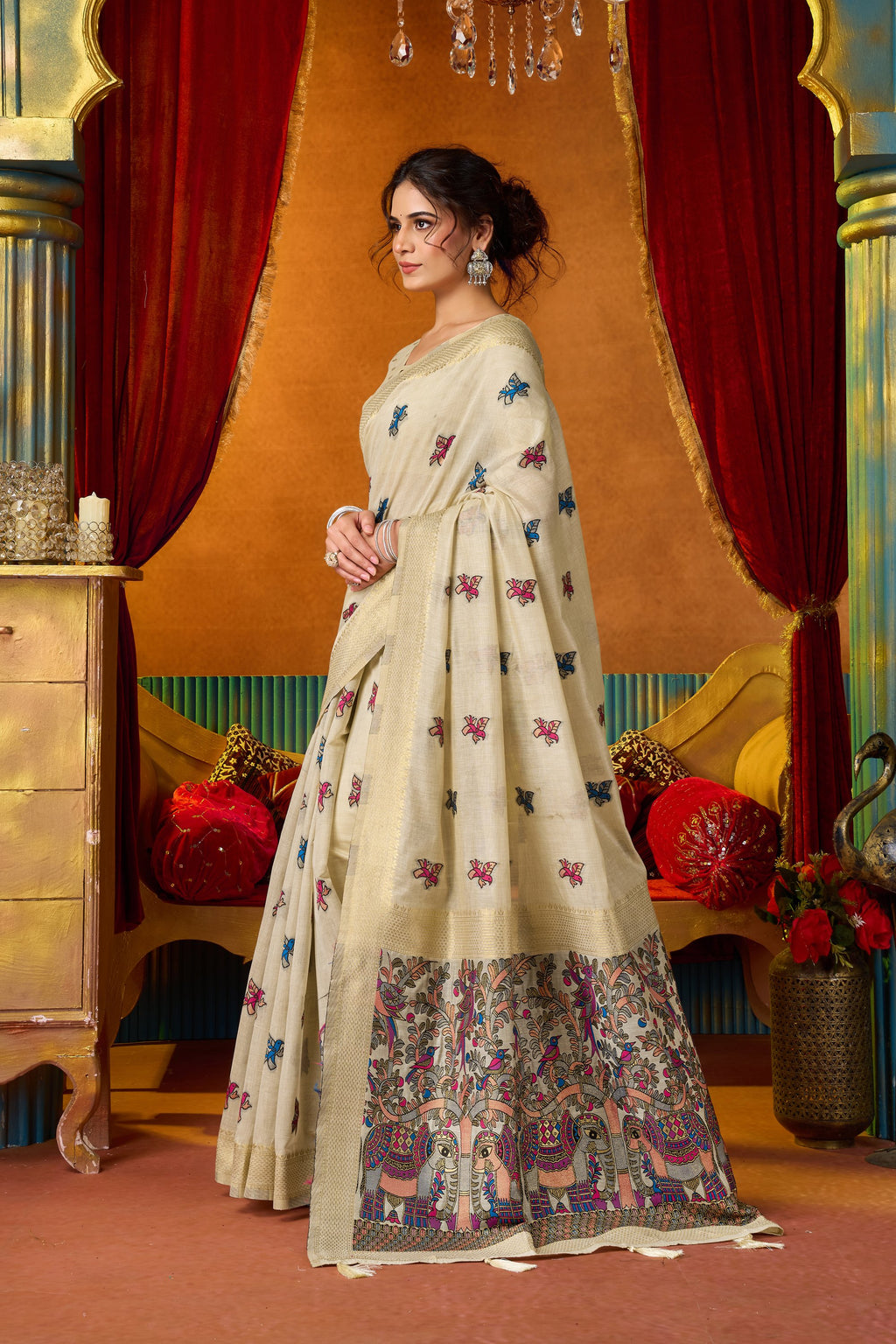 Anisha Saree - Ivory Pearl - Full View