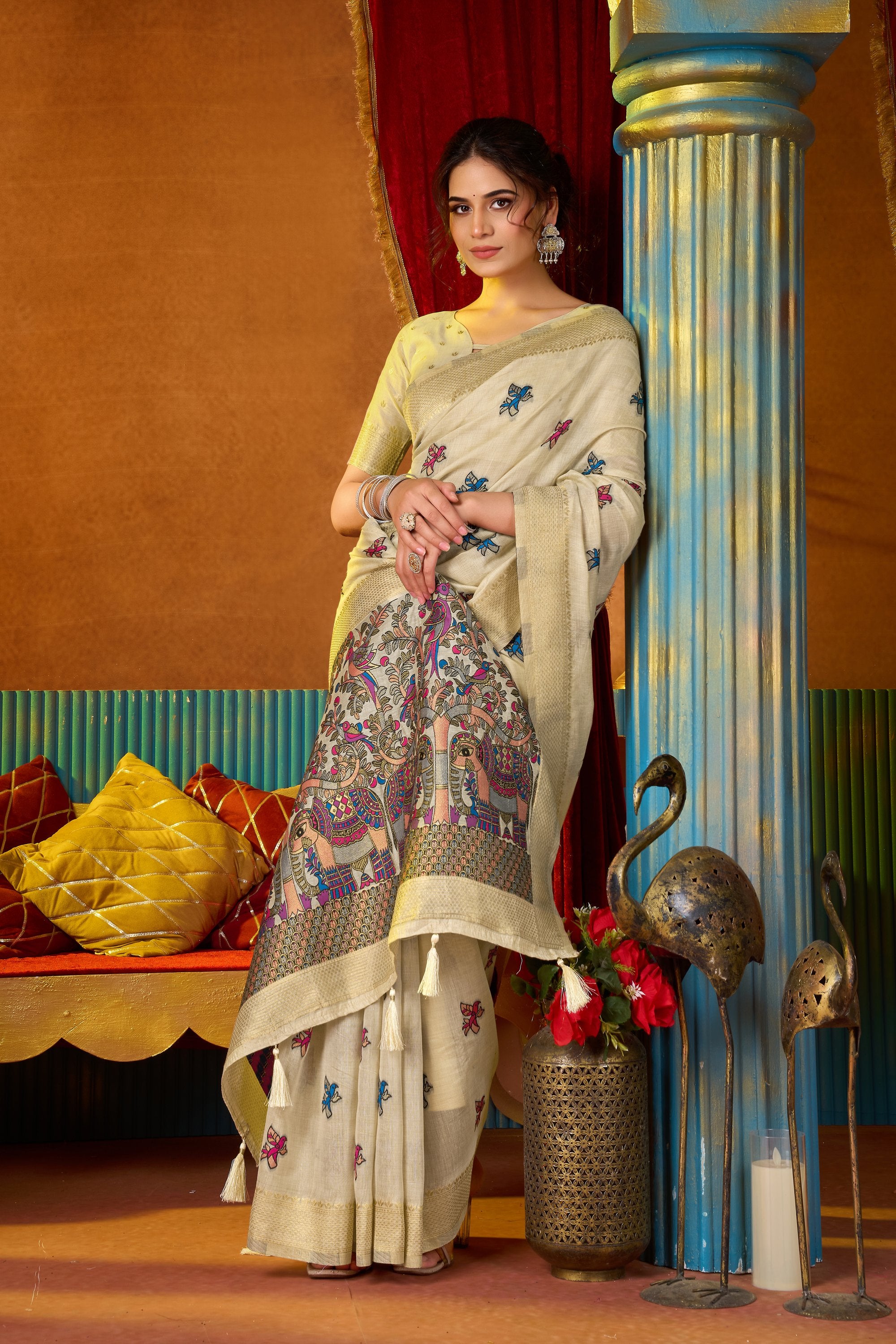 Anisha Saree - Ivory Pearl - Border Detail