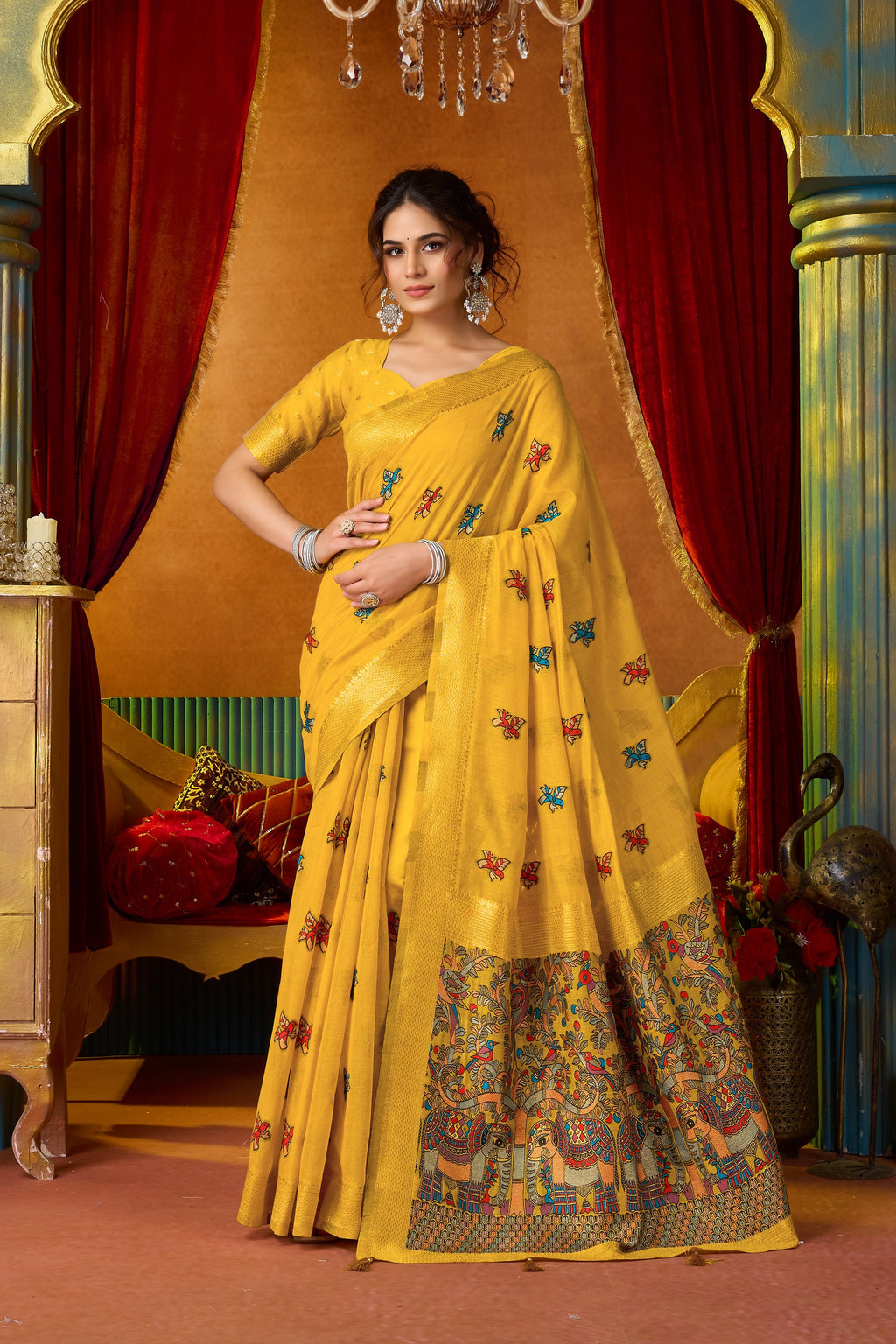 Anisha Saree - Marigold Yellow - Front Drape