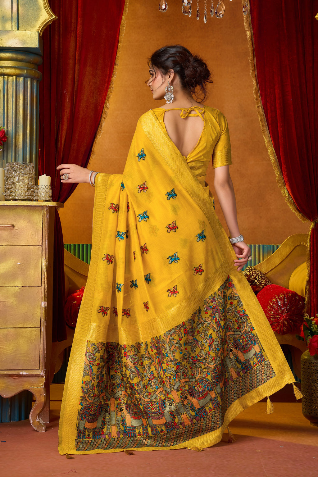 Anisha Saree - Marigold Yellow - Pallu Detail