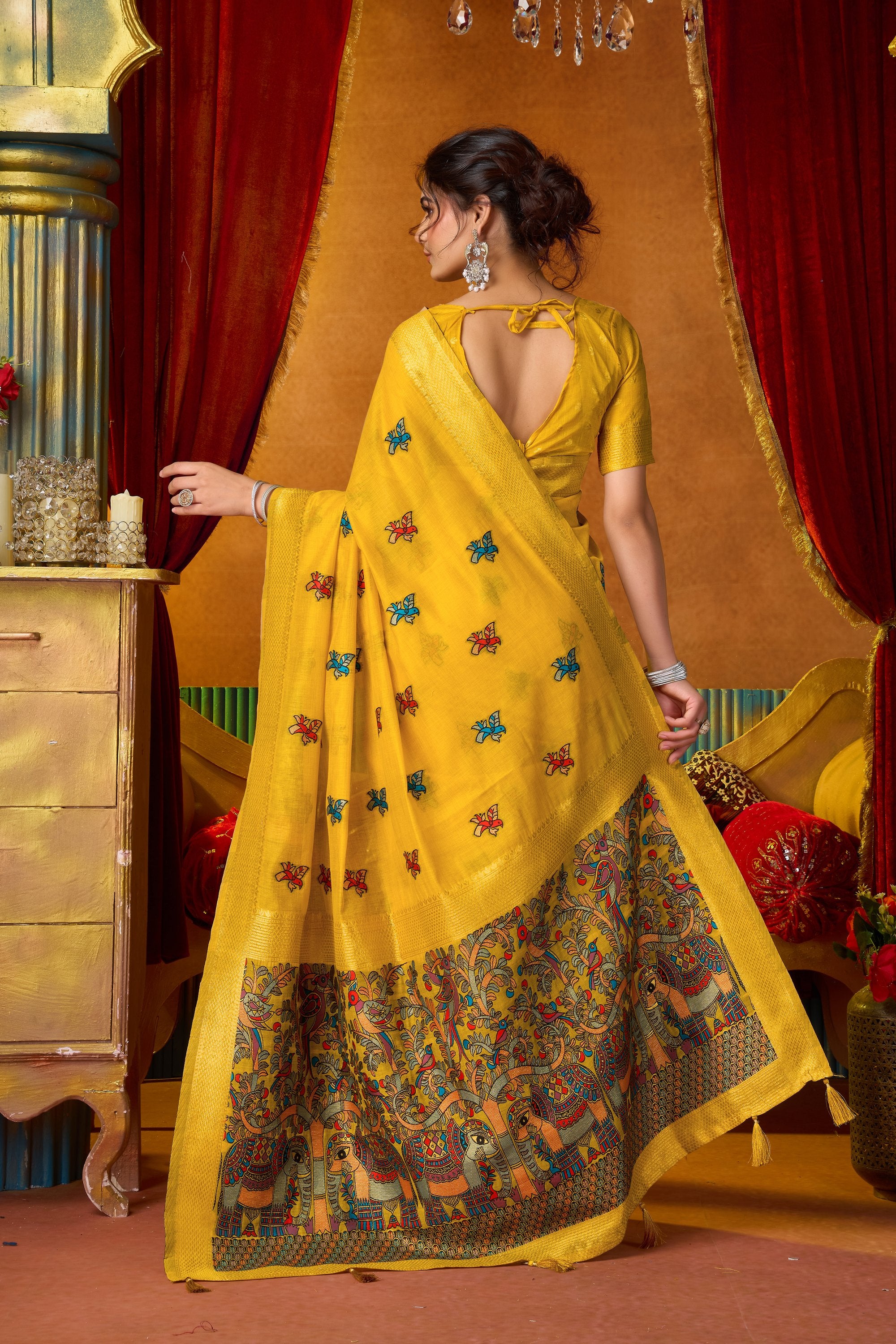 Anisha Saree - Marigold Yellow - Pallu Detail