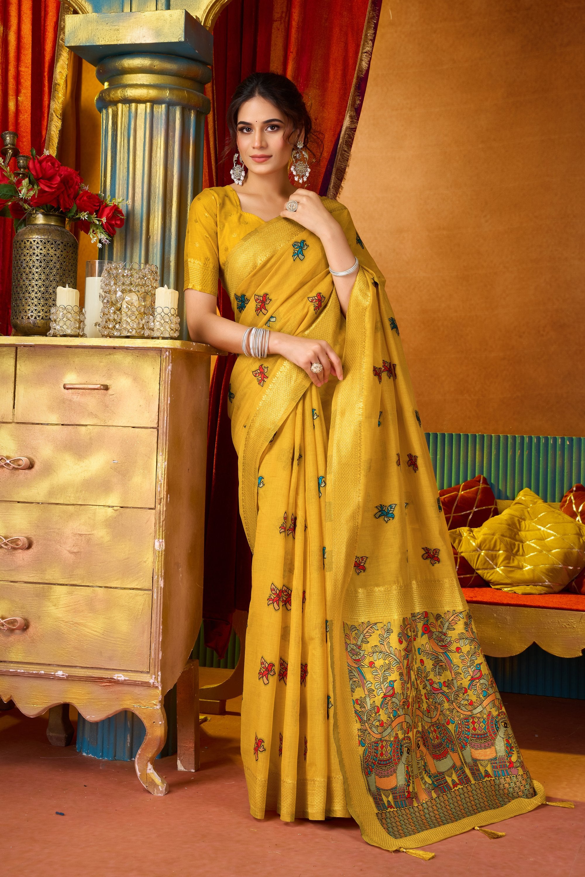 Anisha Saree - Marigold Yellow - Border Detail