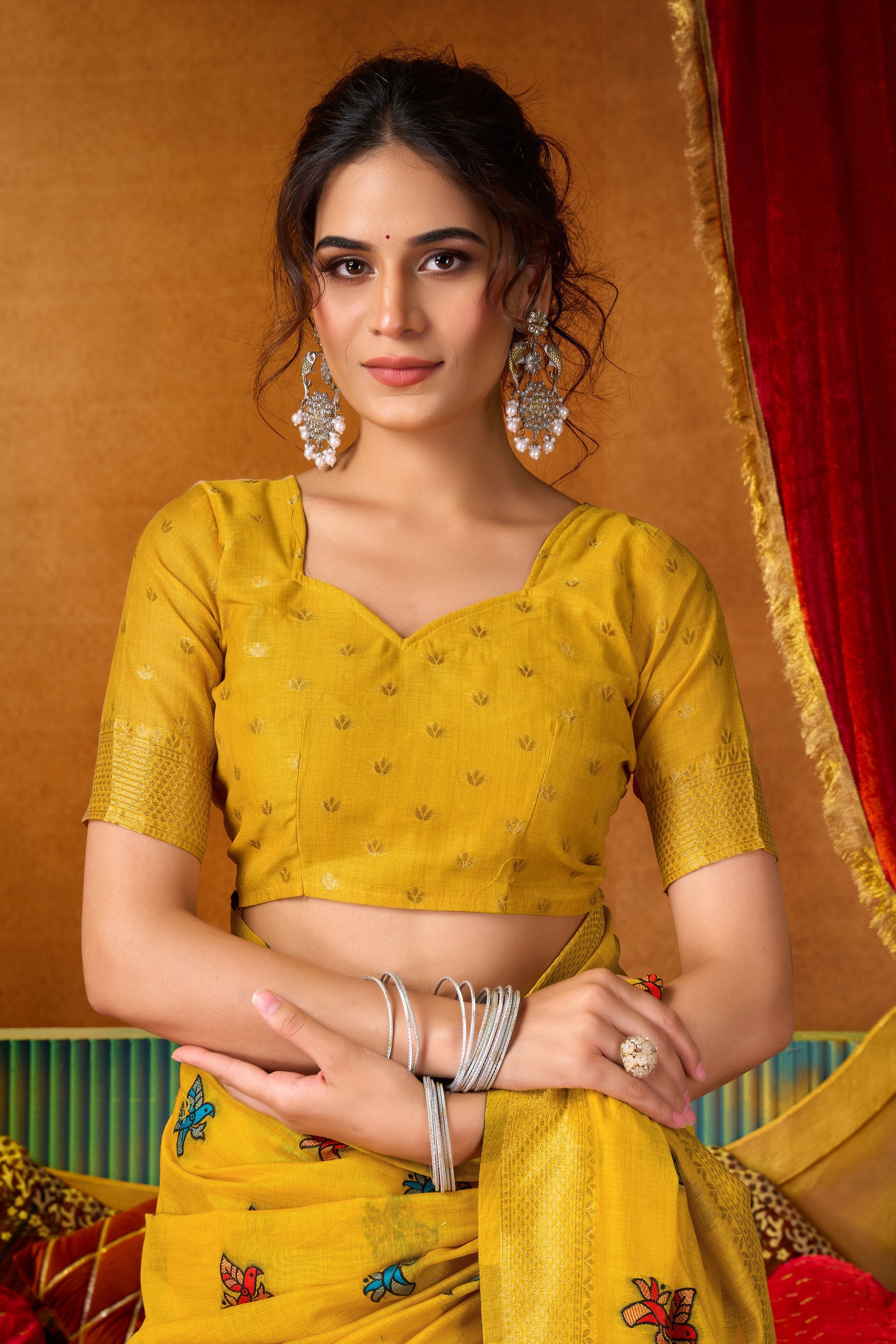 Anisha Saree - Marigold Yellow - Close Up