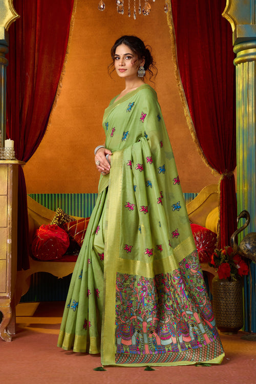 Anisha Saree - Pistachio Green - Full View