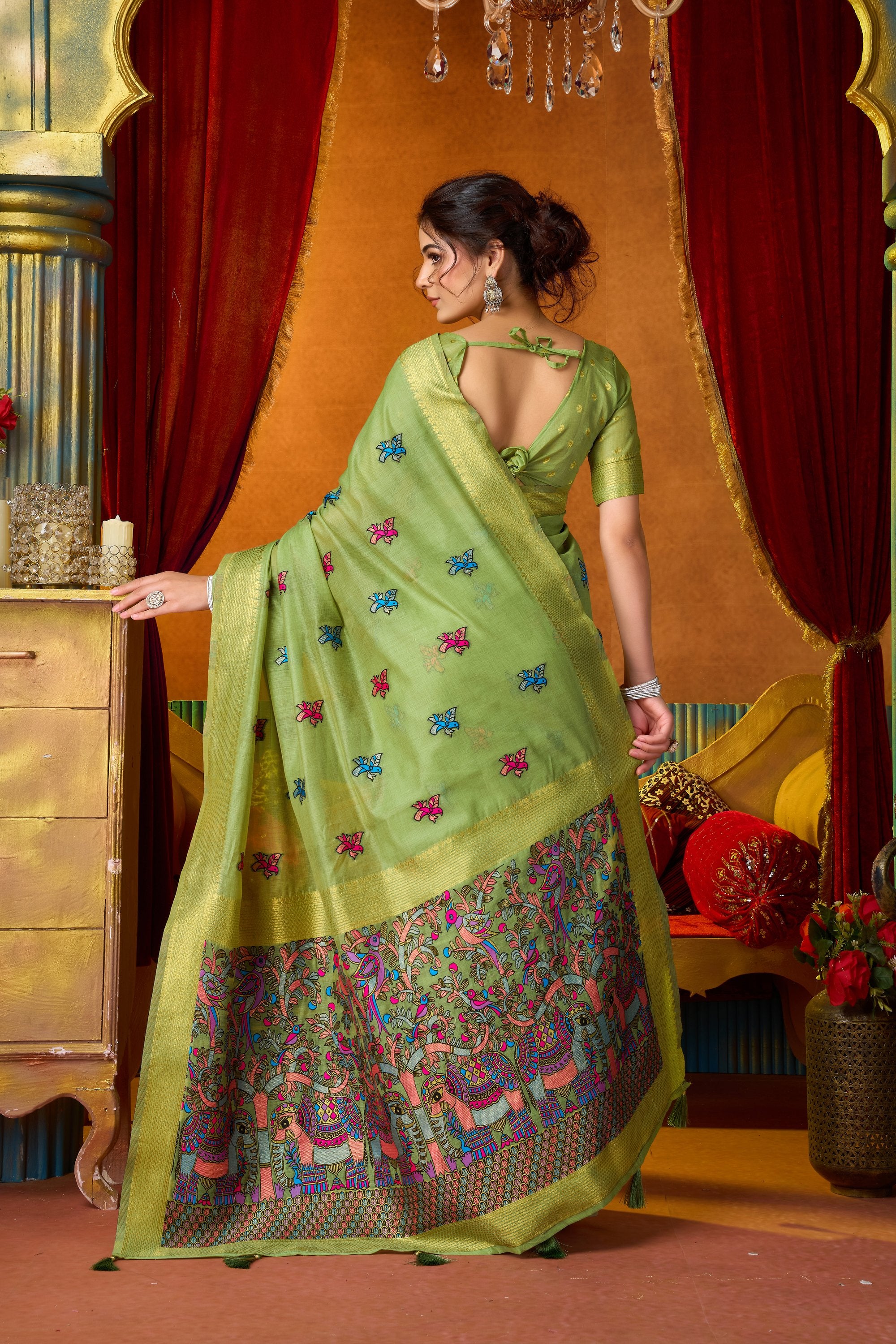 Anisha Saree - Pistachio Green - Pallu Detail