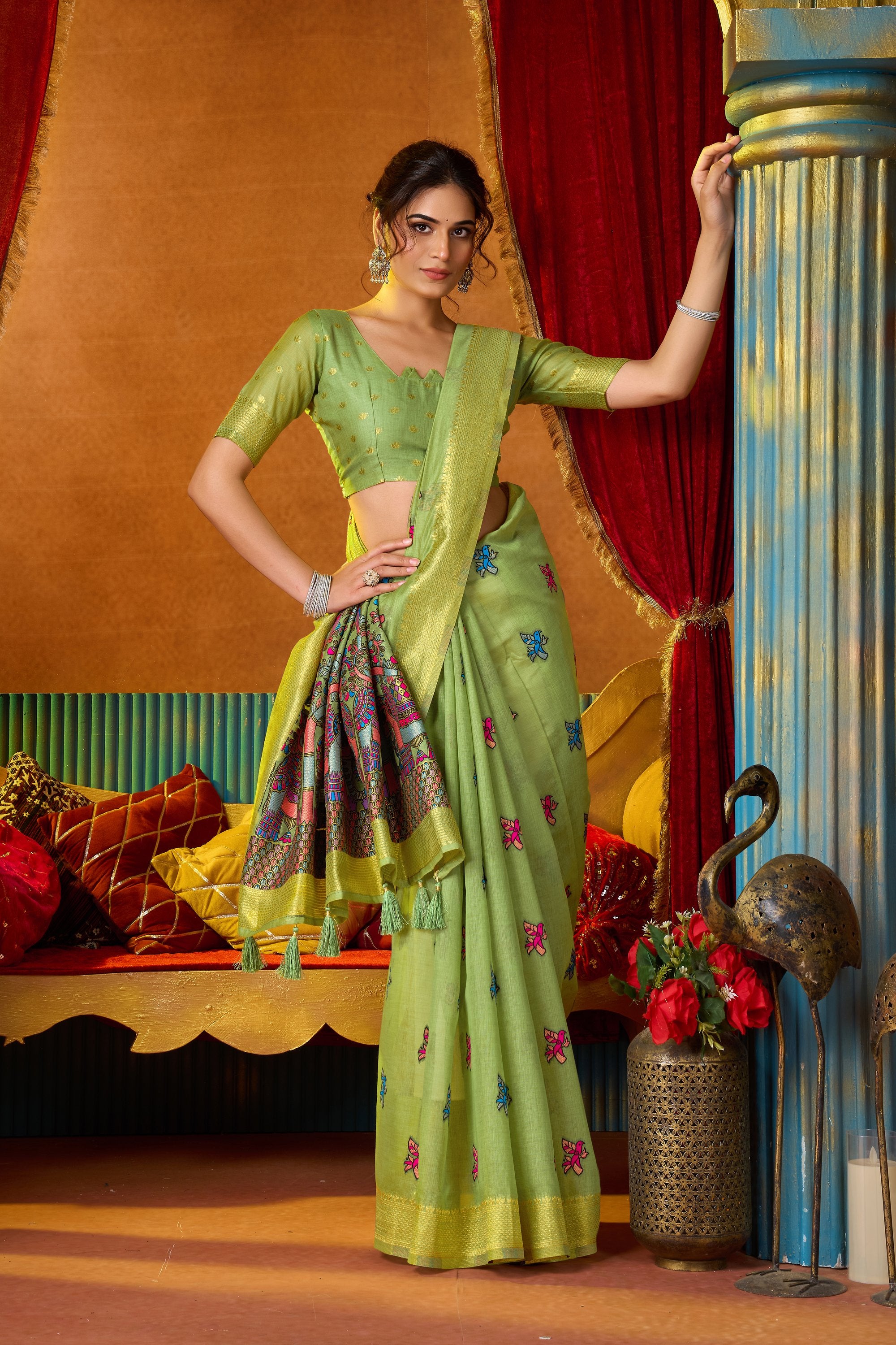 Anisha Saree - Pistachio Green - Border Detail
