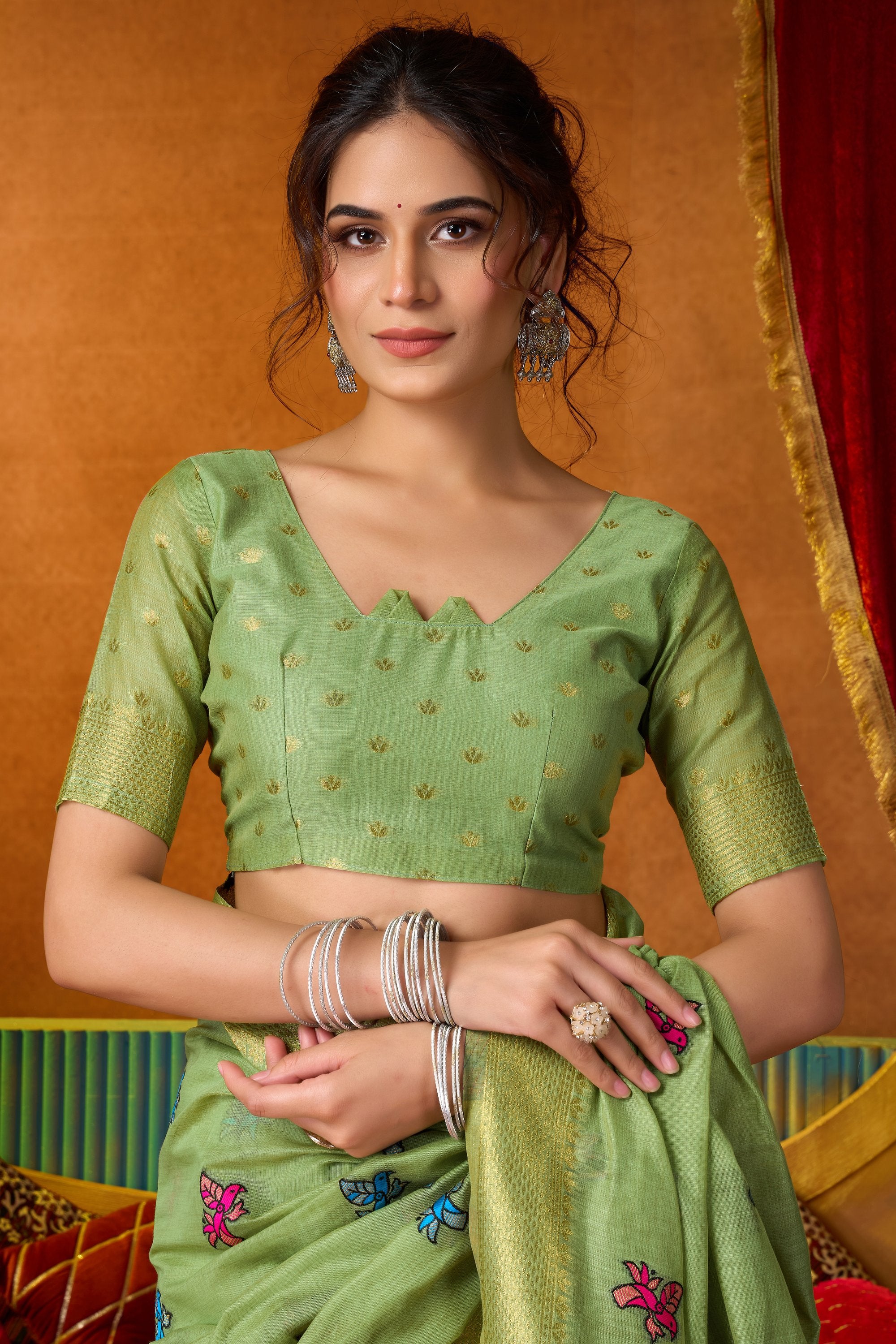 Anisha Saree - Pistachio Green - Close Up