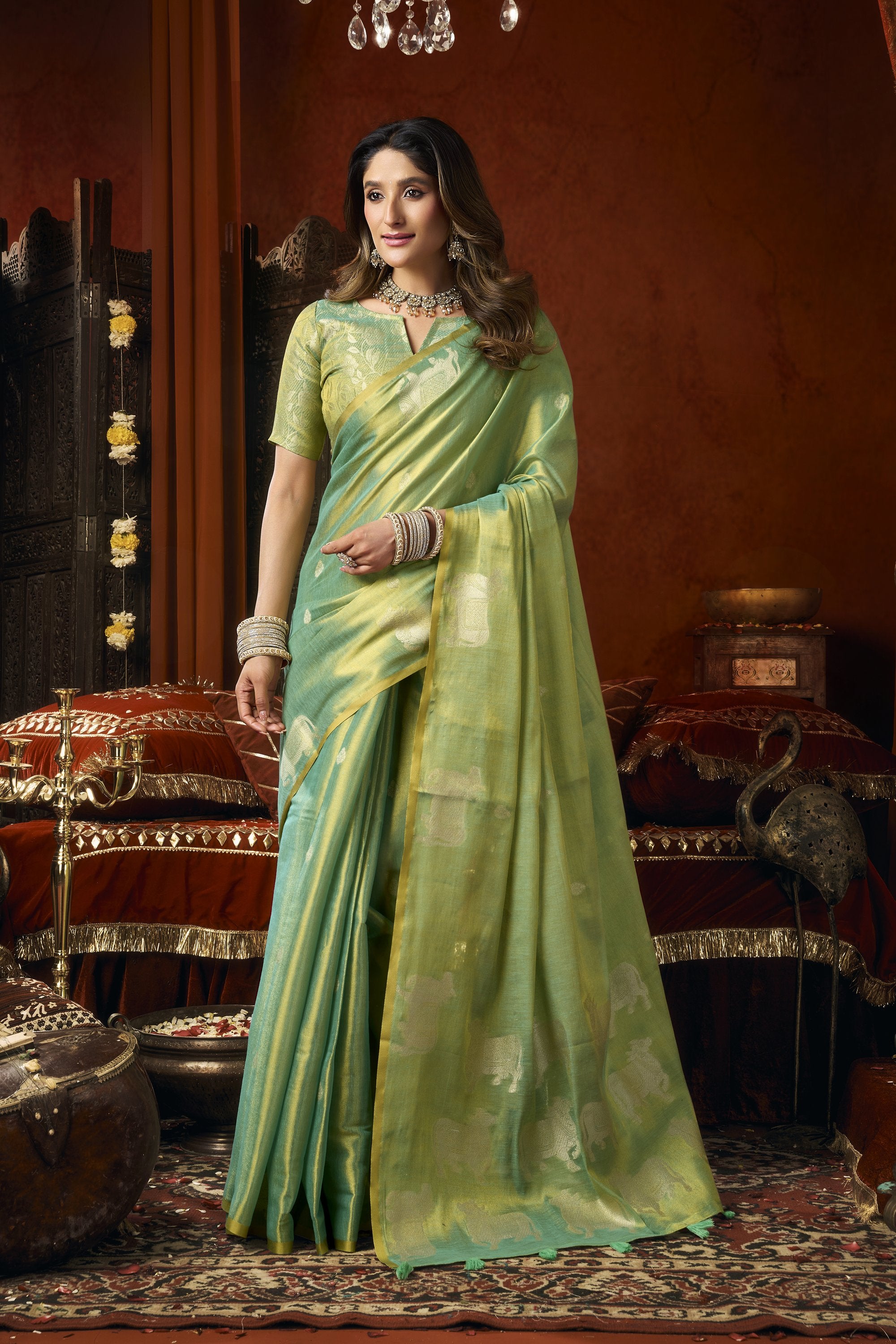 Anokhi Saree - Mint Green - Front Drape