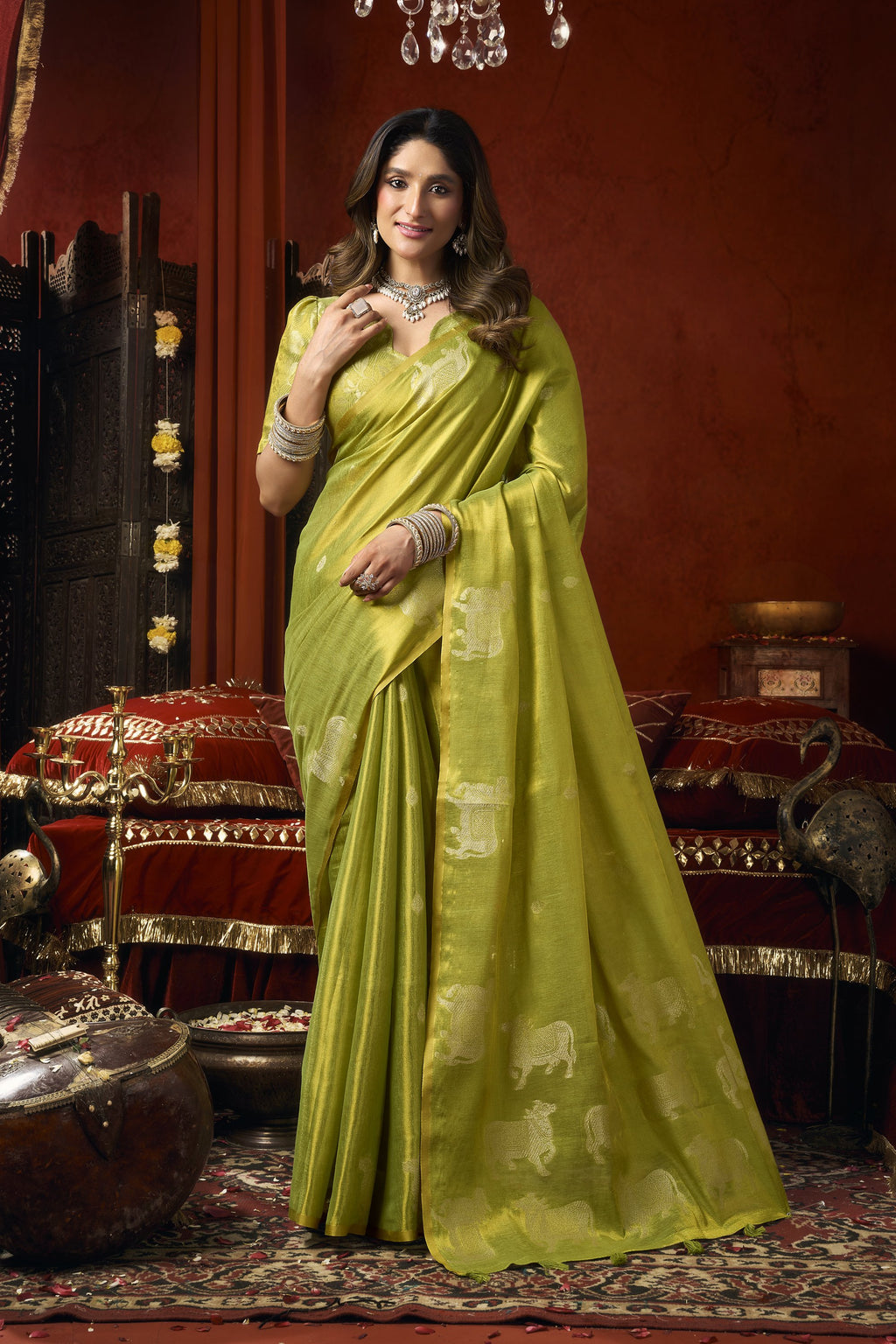 Anokhi Saree - Olive Lime - Front Drape