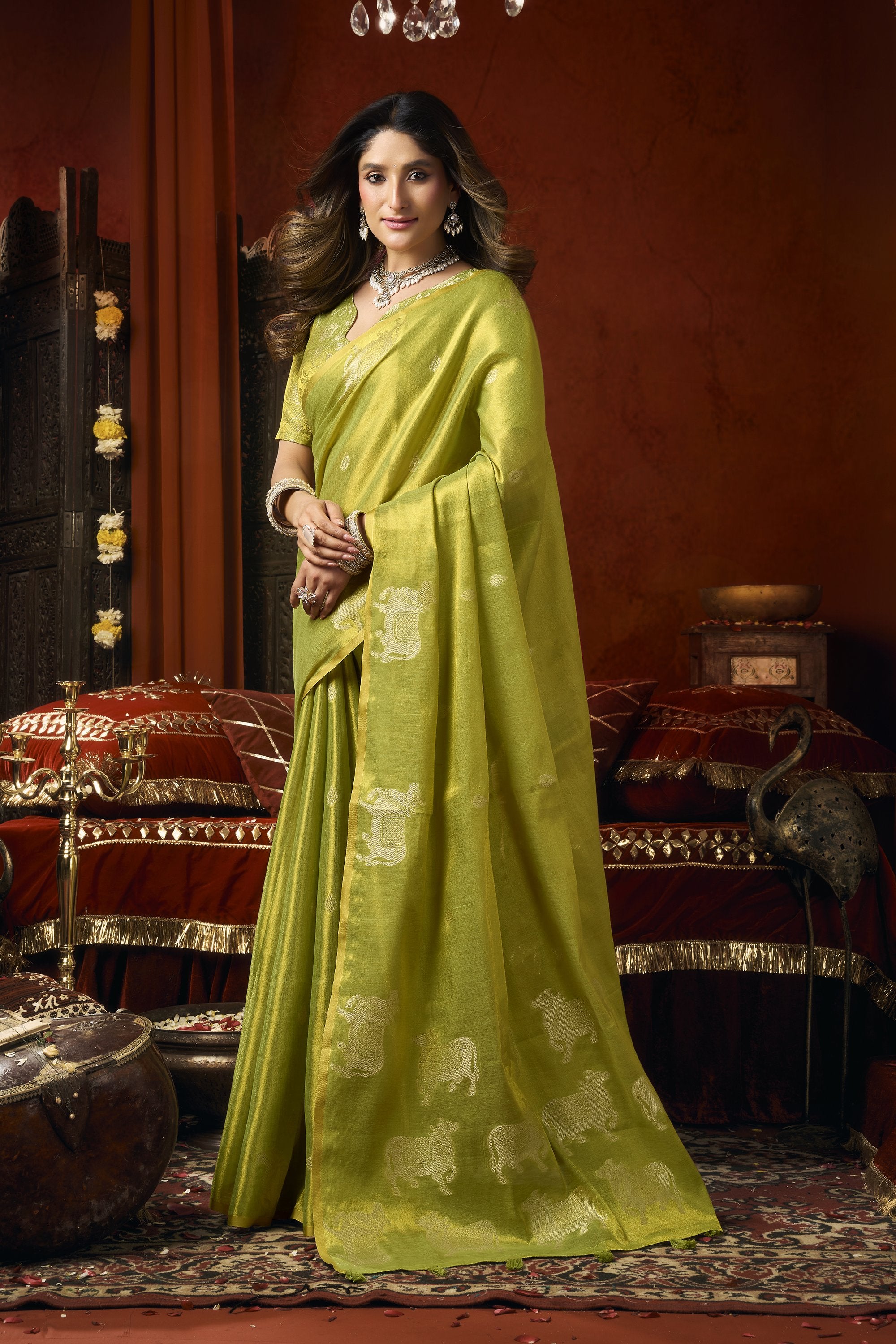 Anokhi Saree - Olive Lime - Full View