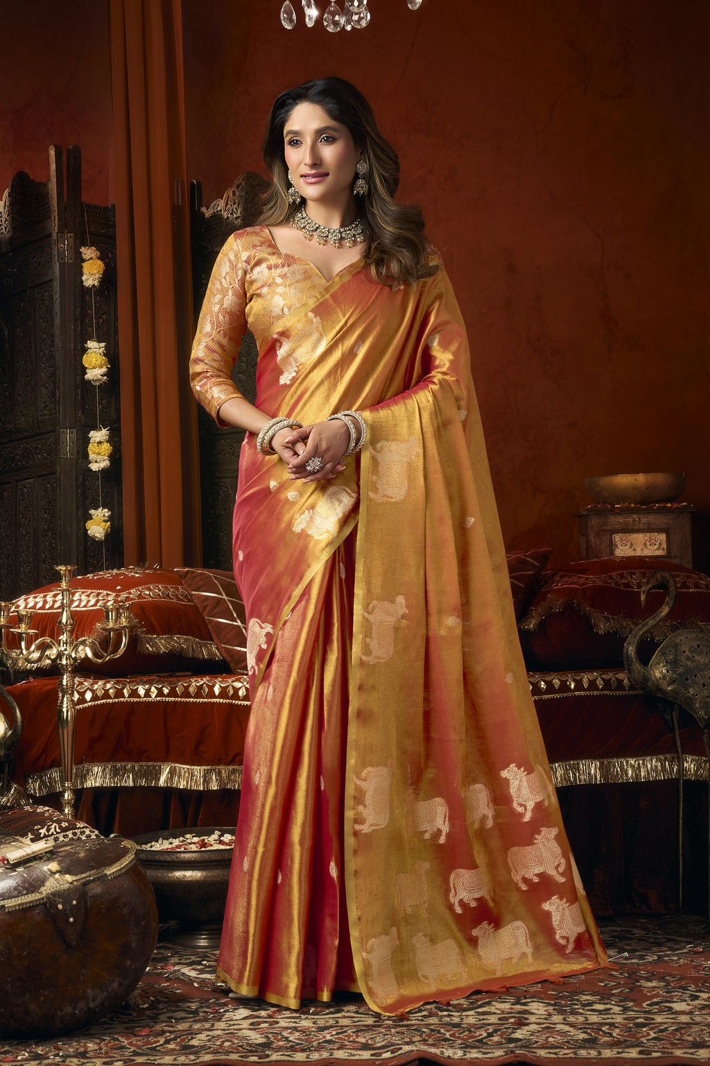 Anokhi Saree - Sunset Coral - Front Drape