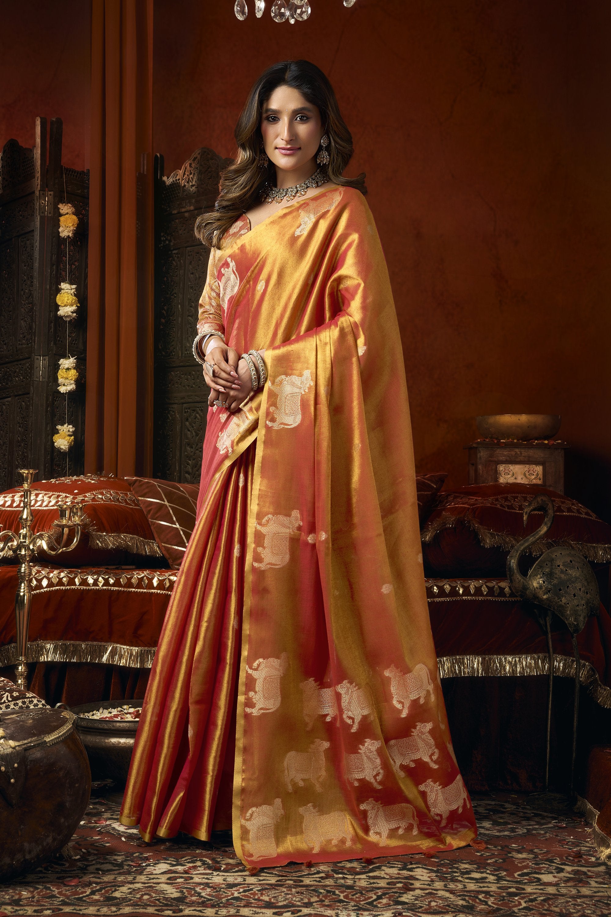 Anokhi Saree - Sunset Coral - Full View