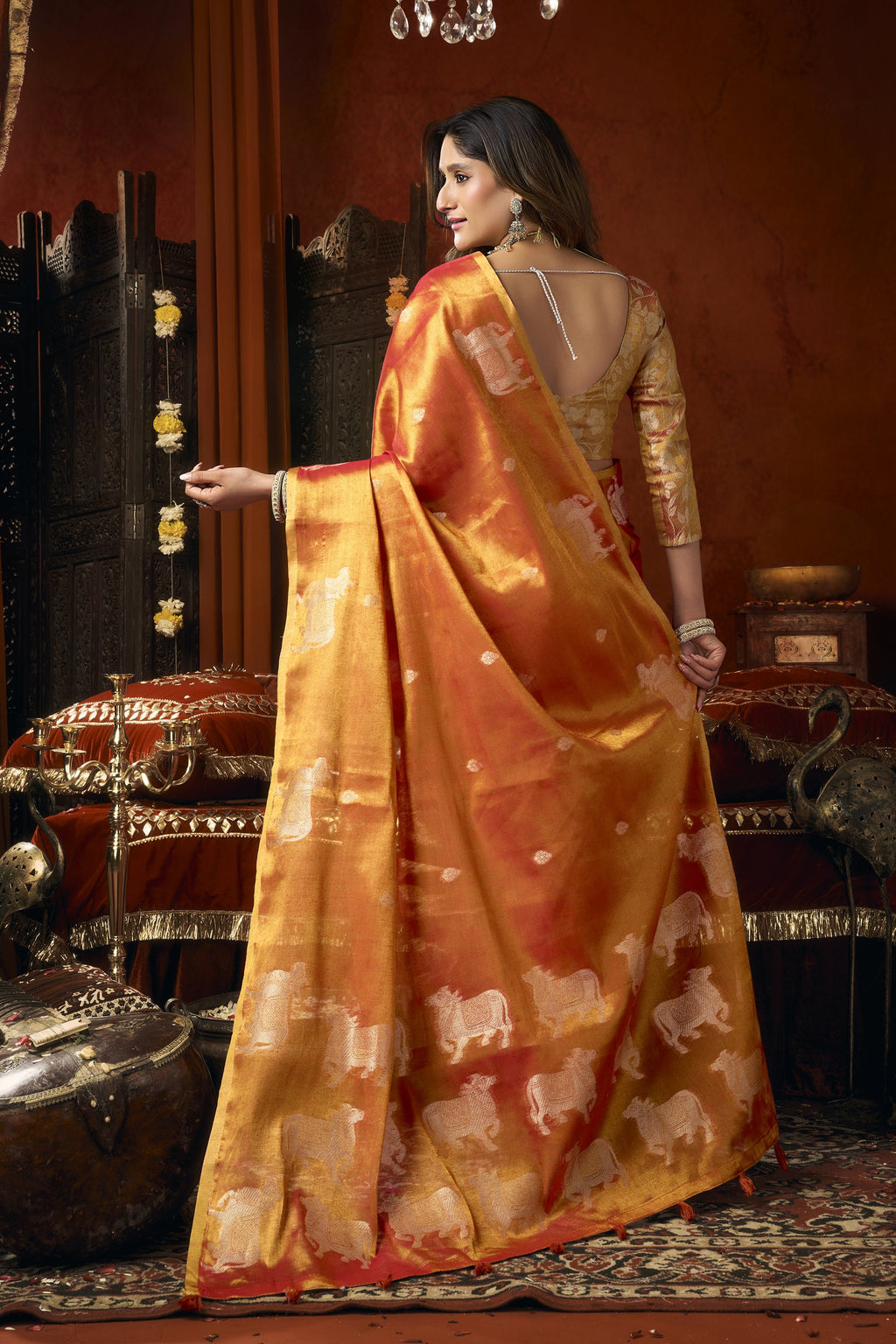 Anokhi Saree - Sunset Coral - Side View