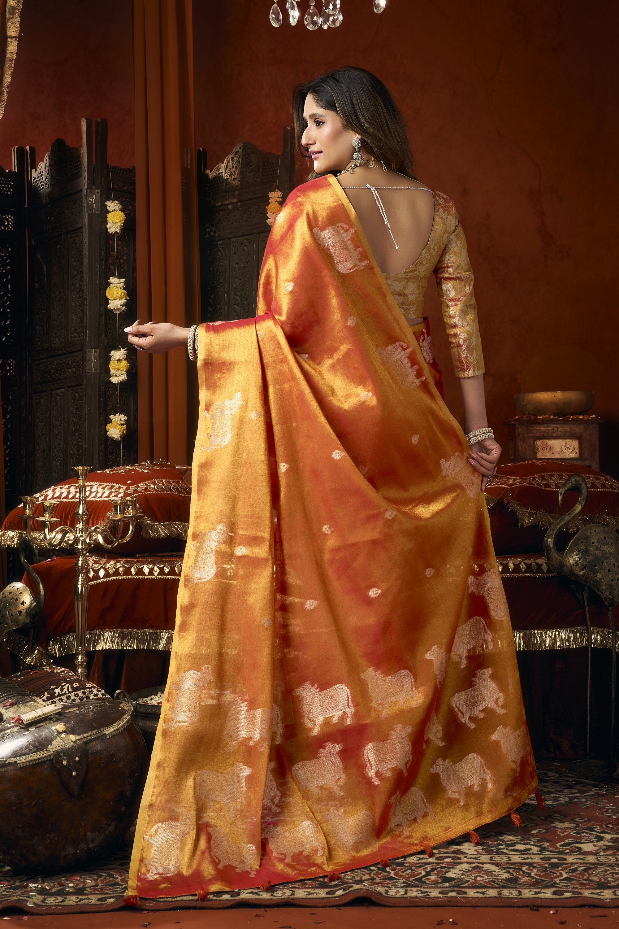 Anokhi Saree - Sunset Coral - Side View