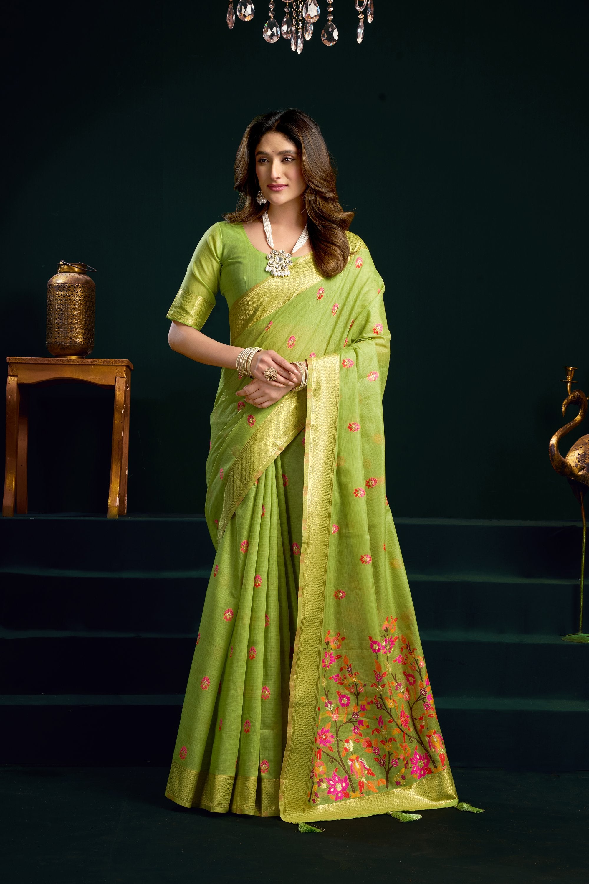 Chaaya Saree - Pistachio Green - Front Drape