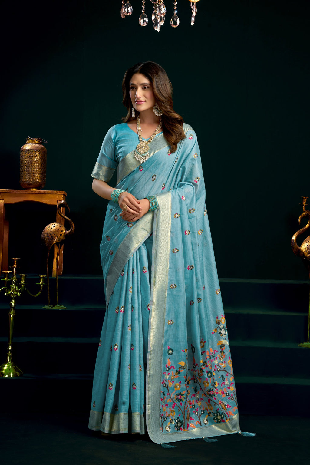 Chaaya Saree - Powder Blue - Front Drape