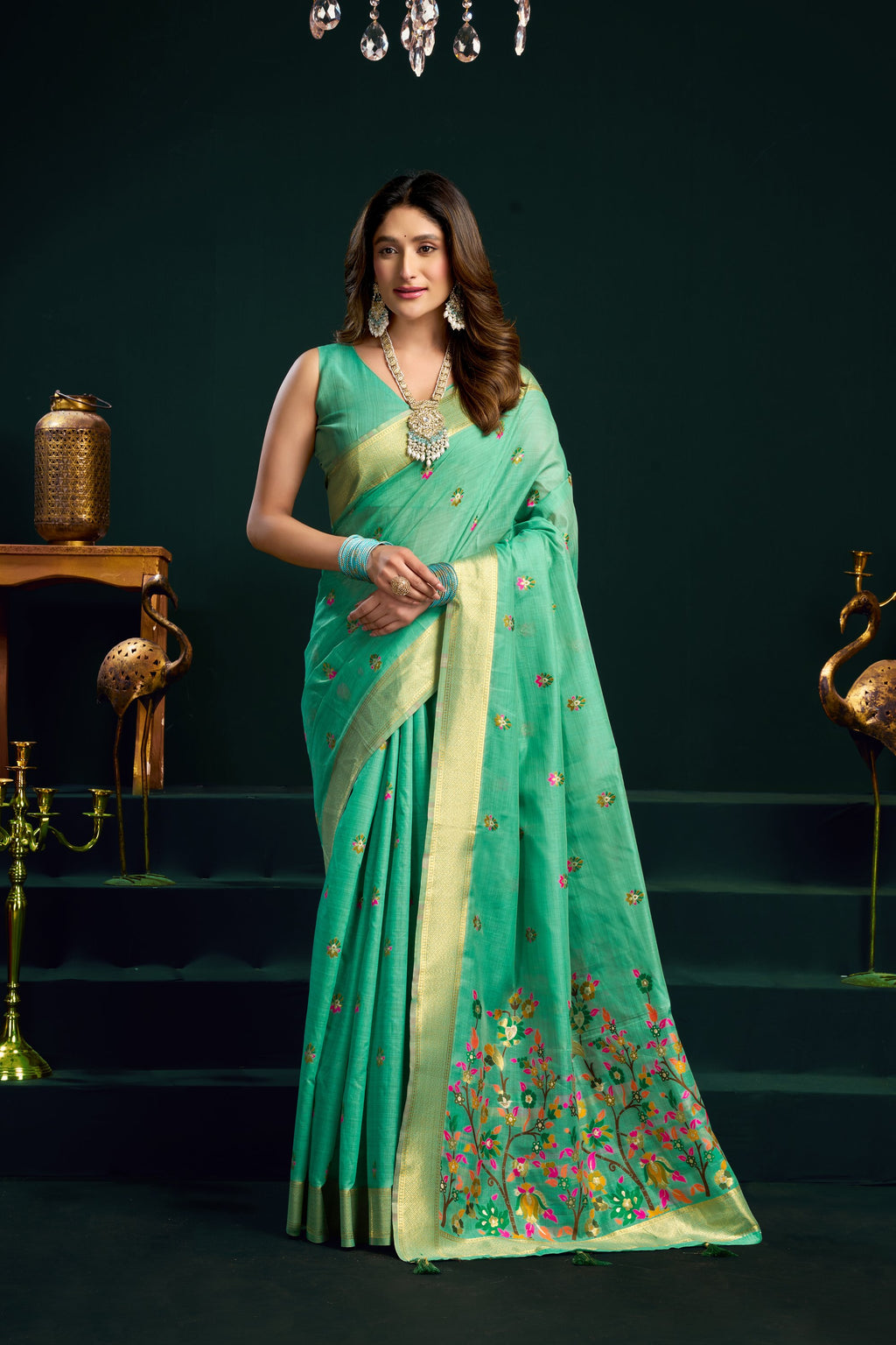 Chaaya Saree - Seafoam Mint - Front Drape