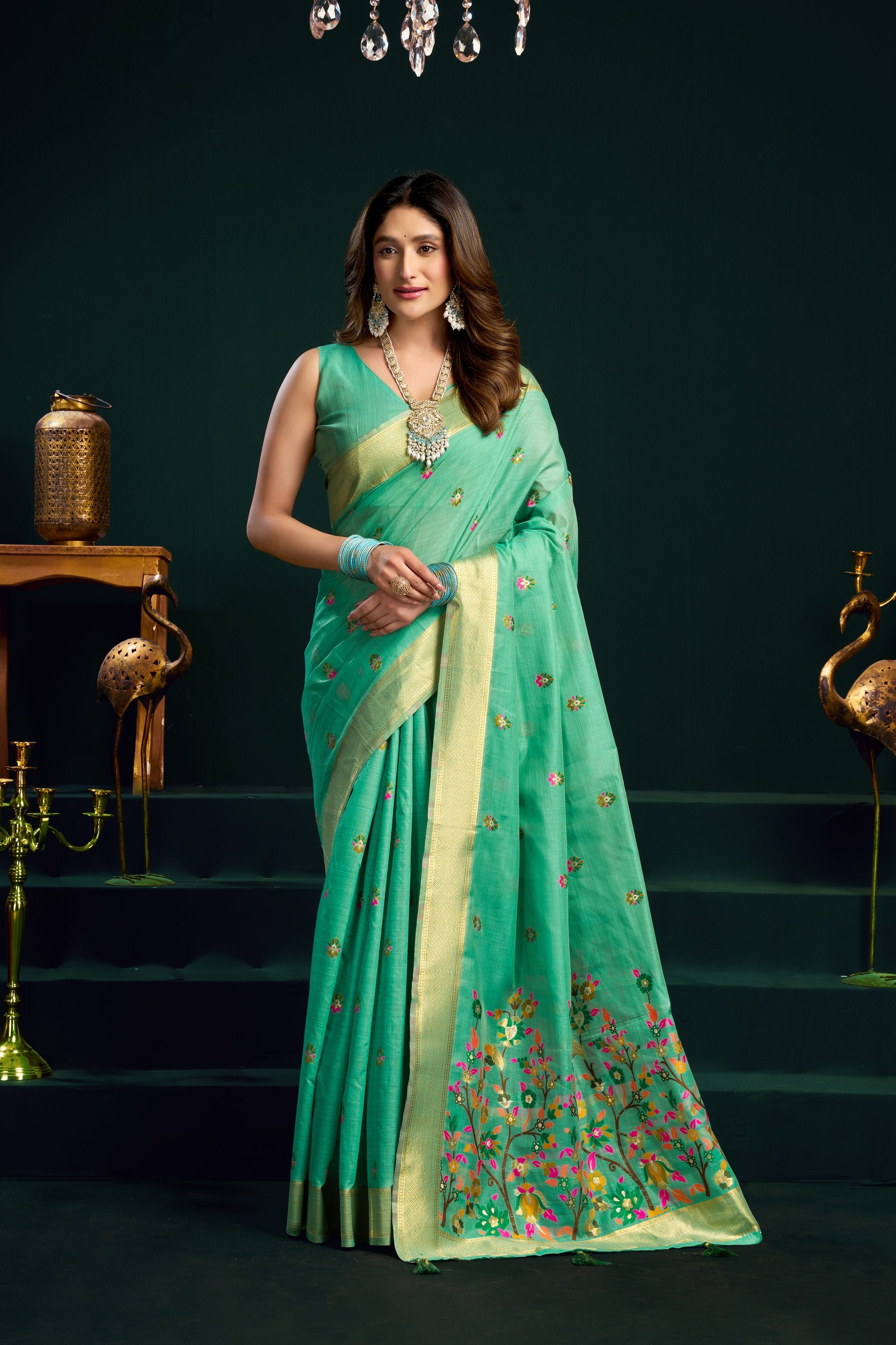 Chaaya Saree - Seafoam Mint - Front Drape