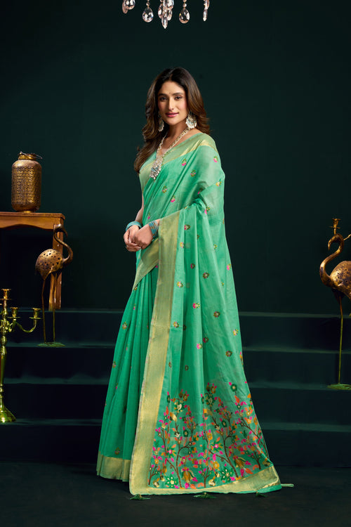 Chaaya Saree - Seafoam Mint - Full View