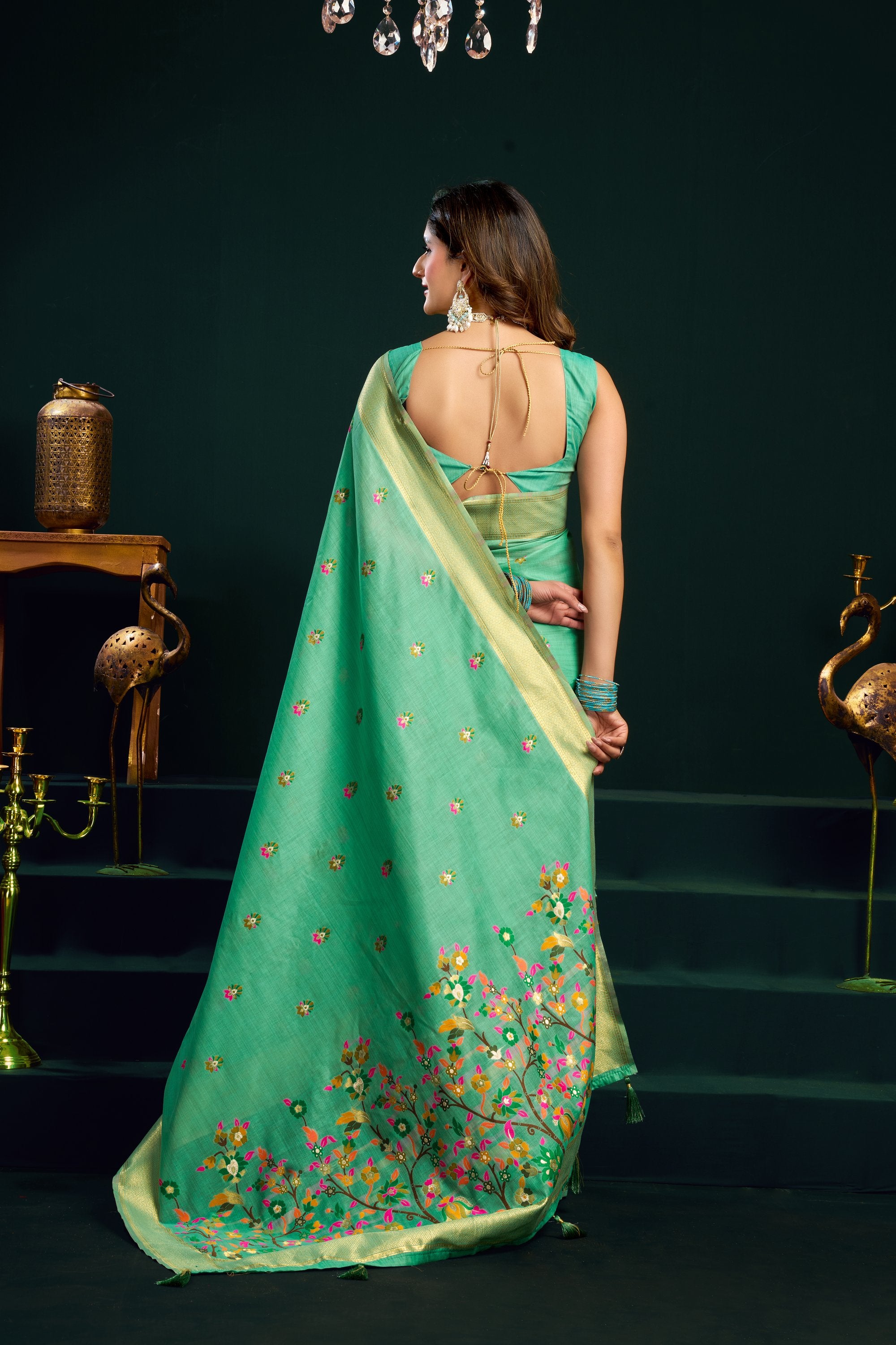 Chaaya Saree - Seafoam Mint - Pallu Detail