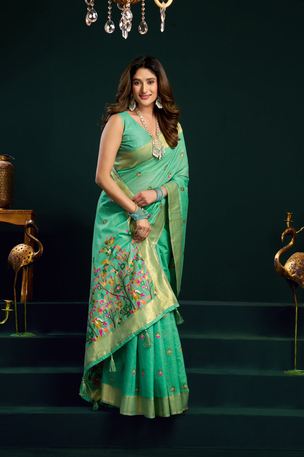 Chaaya Saree - Seafoam Mint - Border Detail