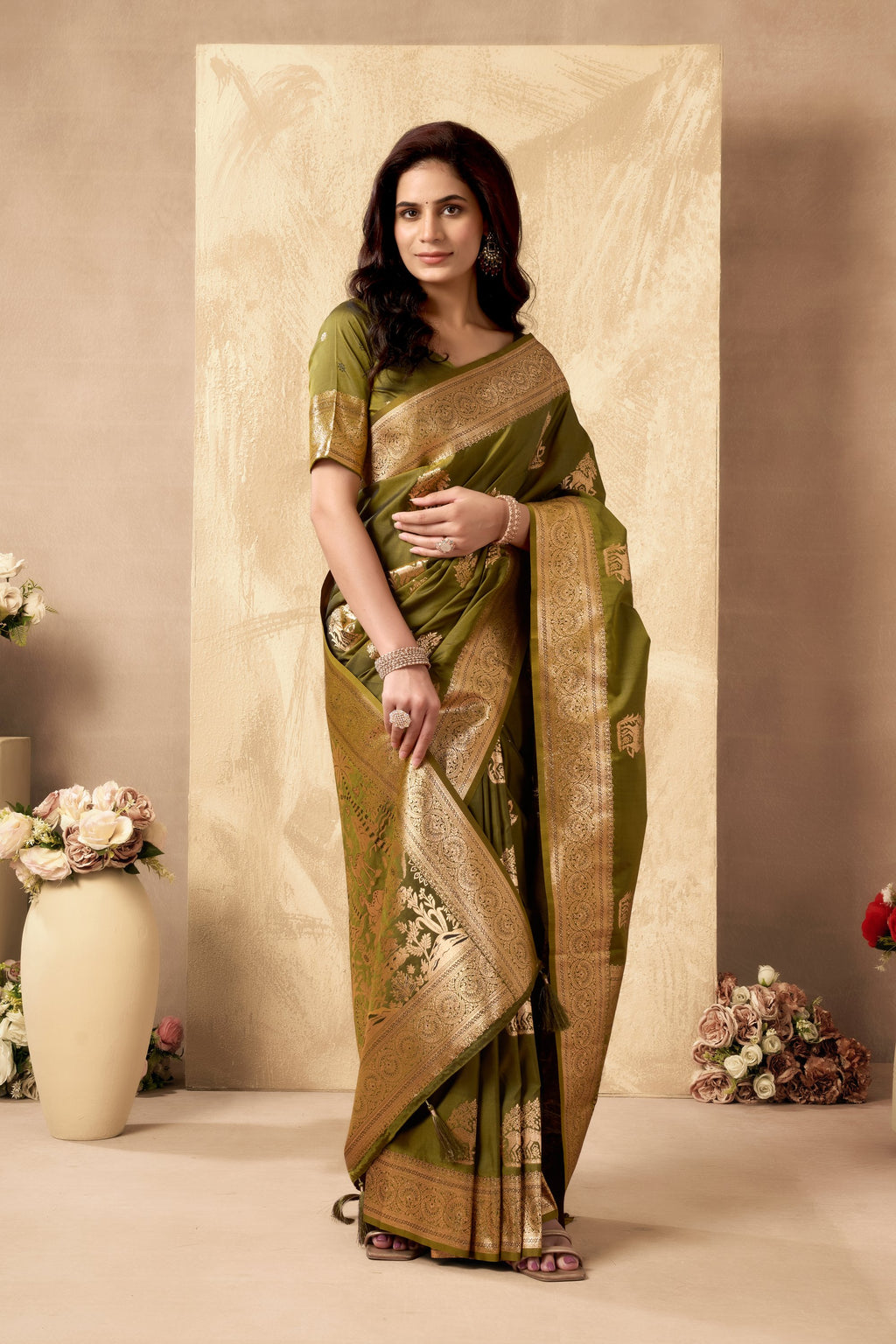 Chandrika Saree - Antique Olive - Blouse View