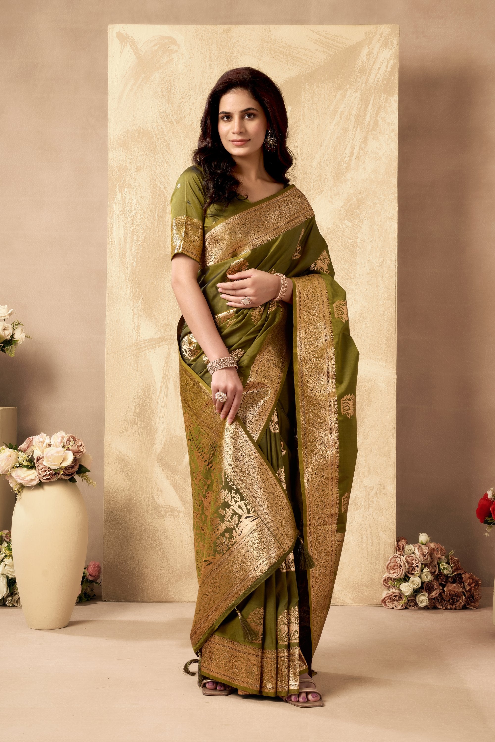 Chandrika Saree - Antique Olive - Blouse View