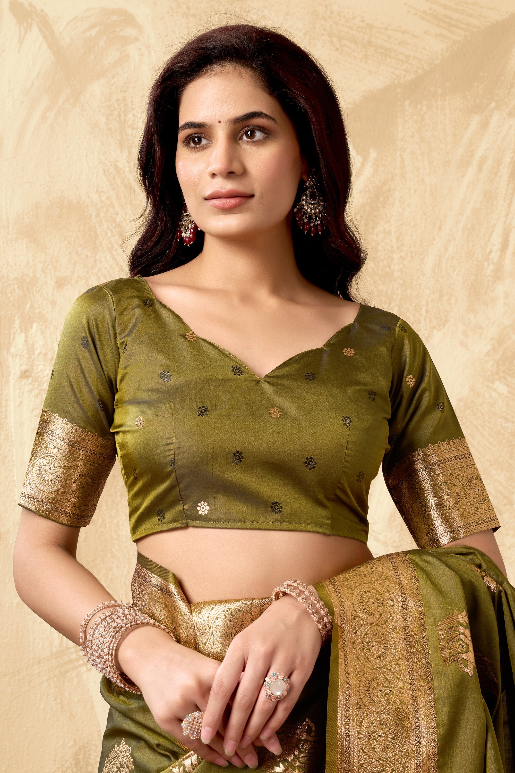 Chandrika Saree - Antique Olive - Side View