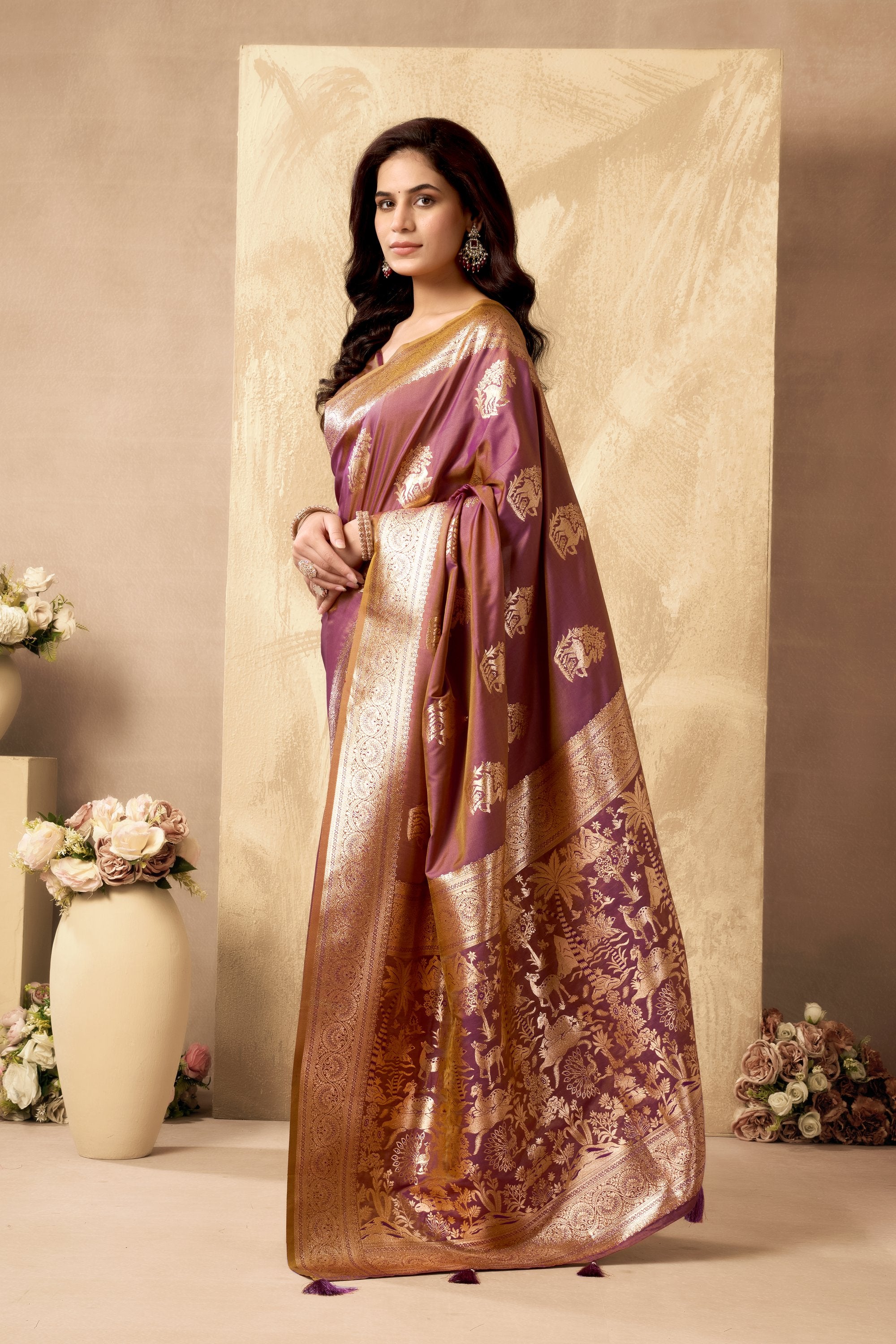 Chandrika Saree - Dusty Mauve - Pallu Detail