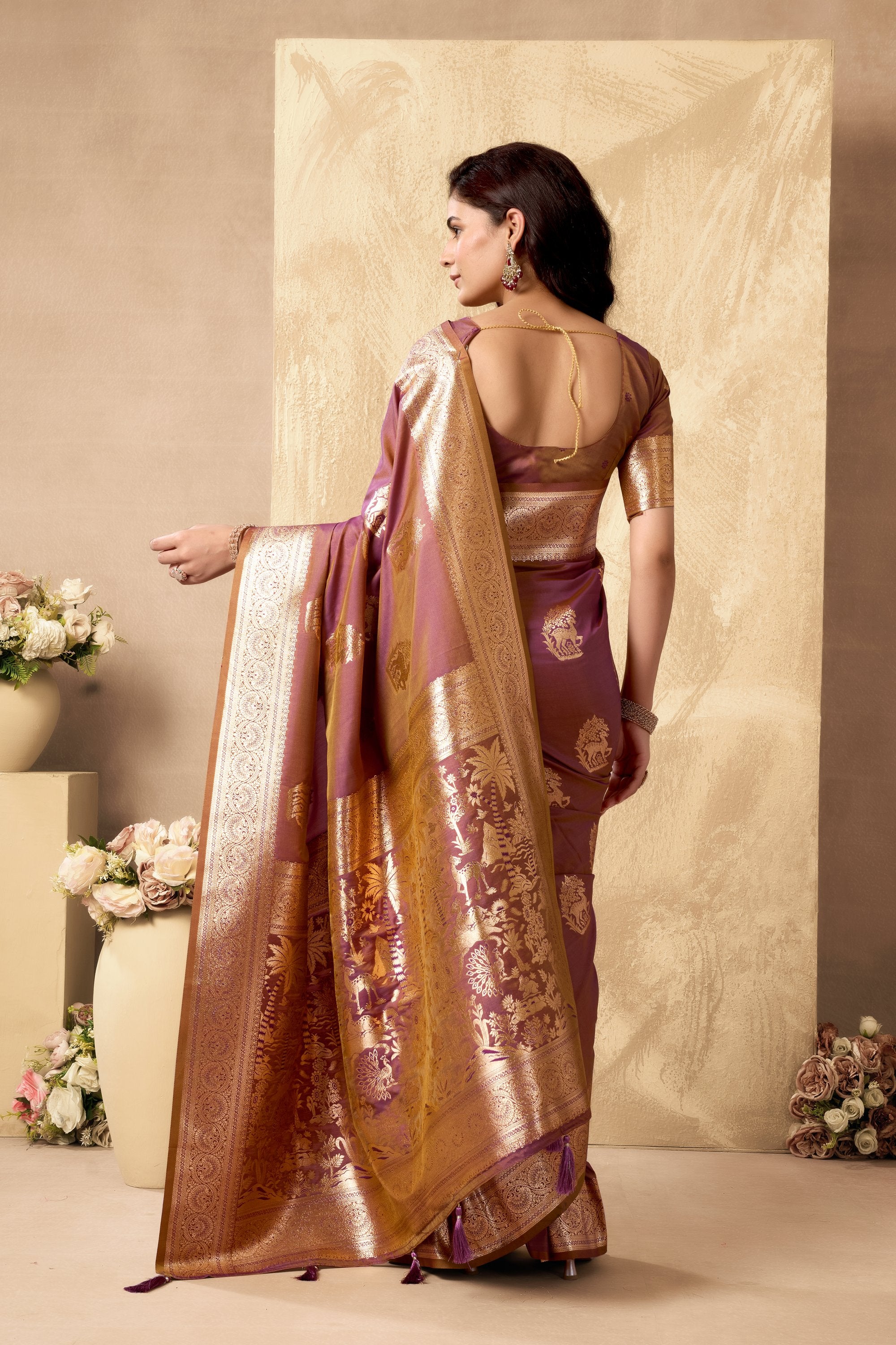 Chandrika Saree - Dusty Mauve - Border Detail