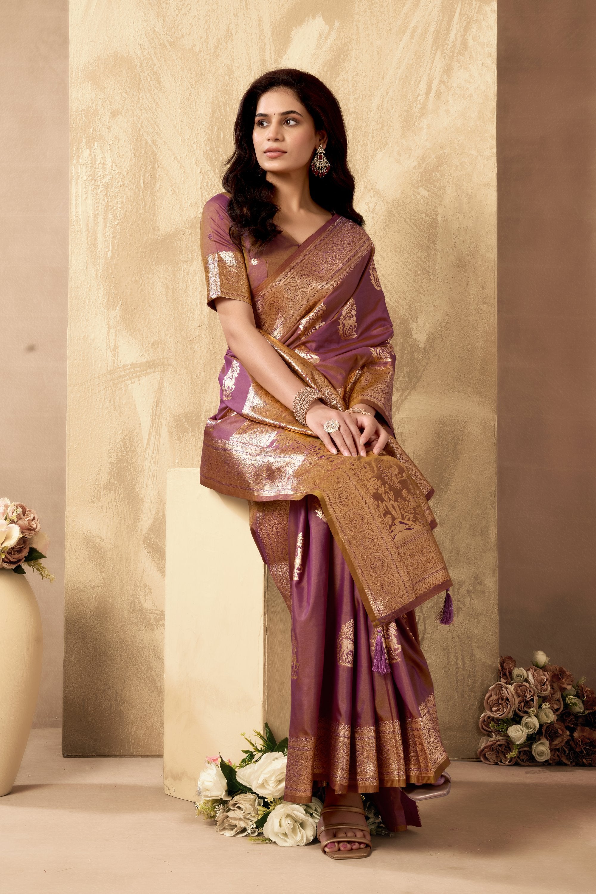 Chandrika Saree - Dusty Mauve - Close Up