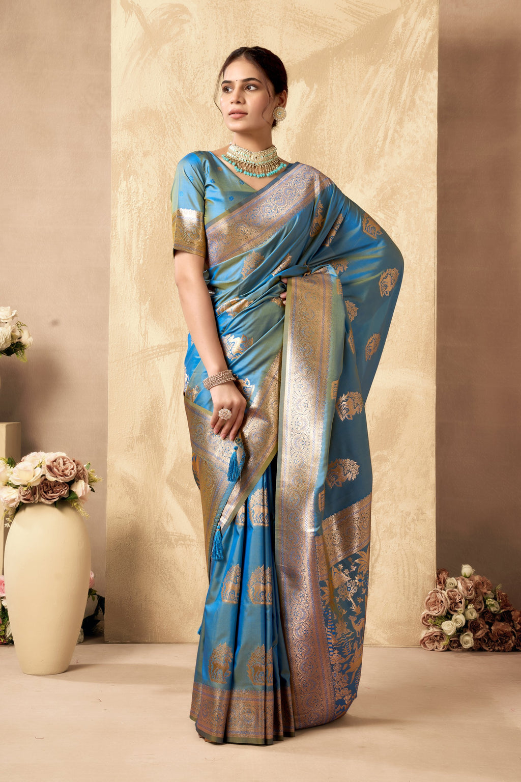 Chandrika Saree - Steel Blue - Blouse View