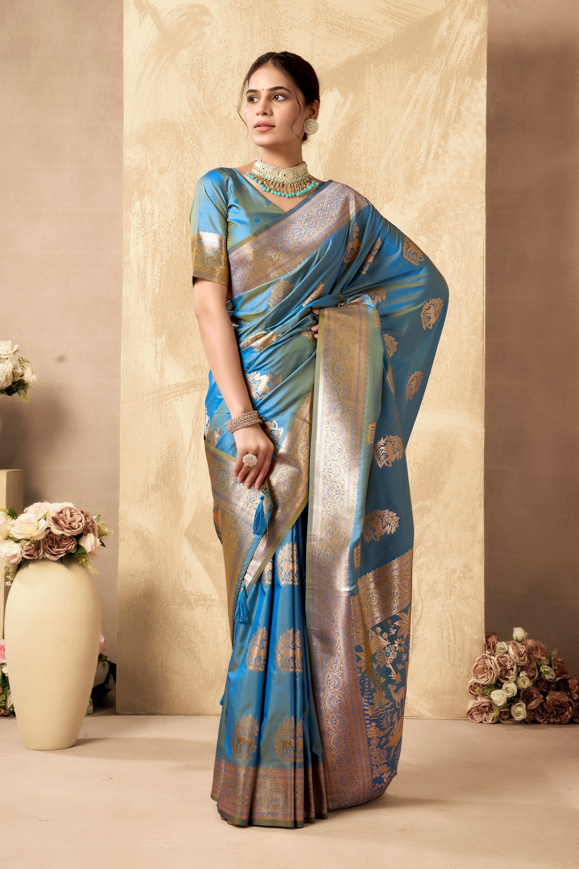 Chandrika Saree - Steel Blue - Blouse View