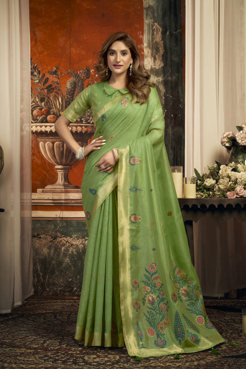 Dharaa Saree - Apple Green - Front Drape