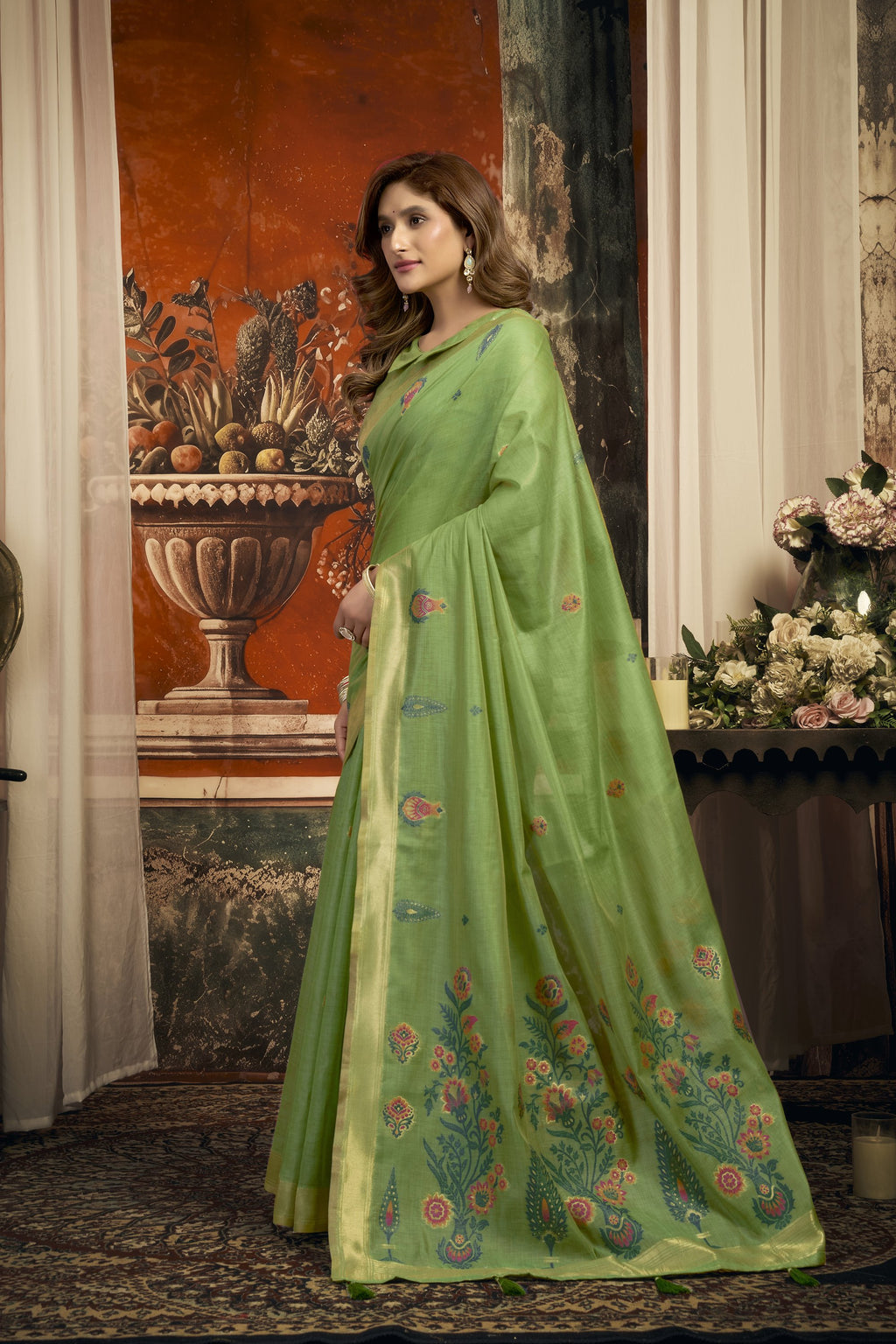 Dharaa Saree - Apple Green - Full View